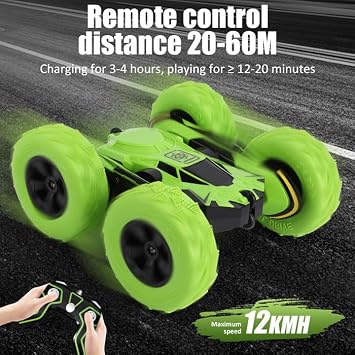 R/C Remote Control Stunt Car, 4WD, 2.4 GHz, 360° Double-Sided Flips, LED Lights, 24 cm, for Ages 6+ (Green)