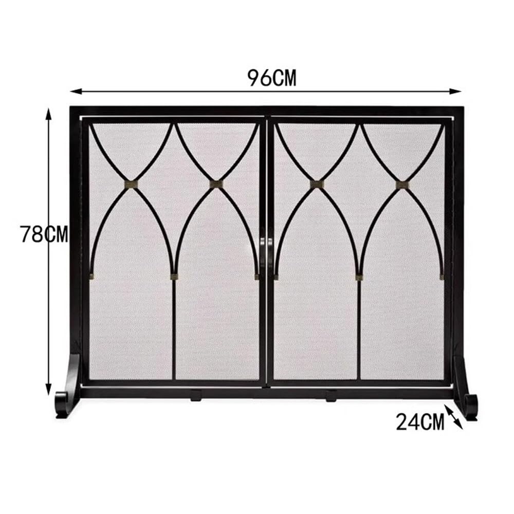Salvachispas Chimenea Mampara for Chimenea con Puerta de Malla metálica recubierta Polvo for bisagras Diseño Decorativo contra Incendios Protector Chimenea