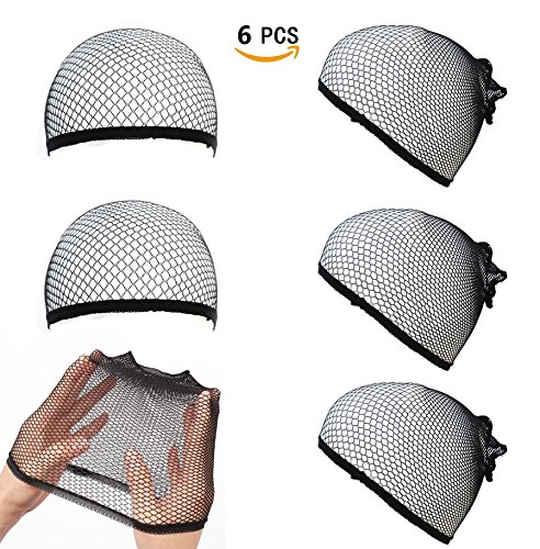 Sc0nni Wig Caps Elastic Hair Mesh Net Open End, Black, 6 Pack