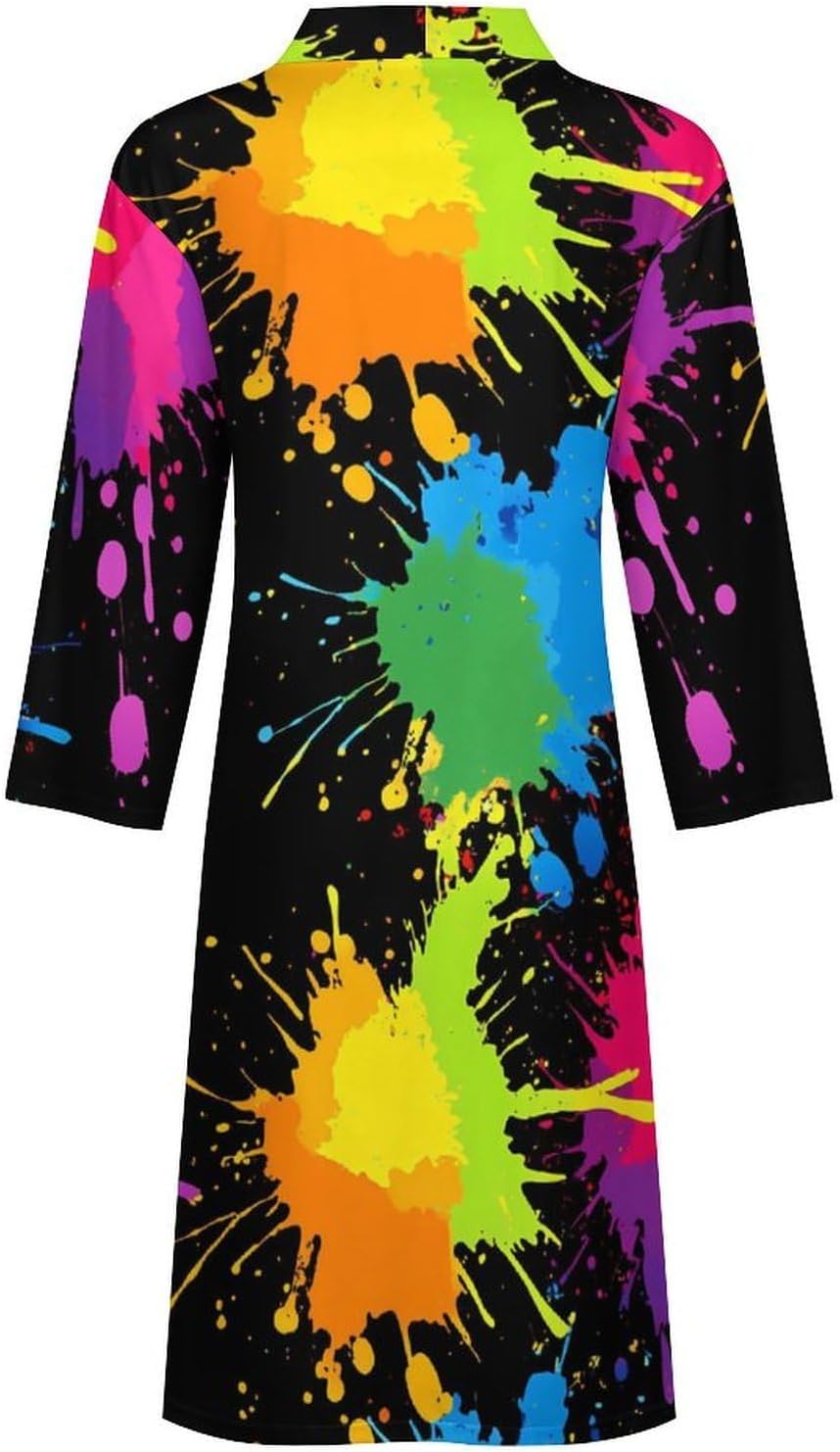 Tie Dye Print Men's Robe Soft Bathrobe V Neck Loungewear Sleepwear Nightgown Dressing Gown