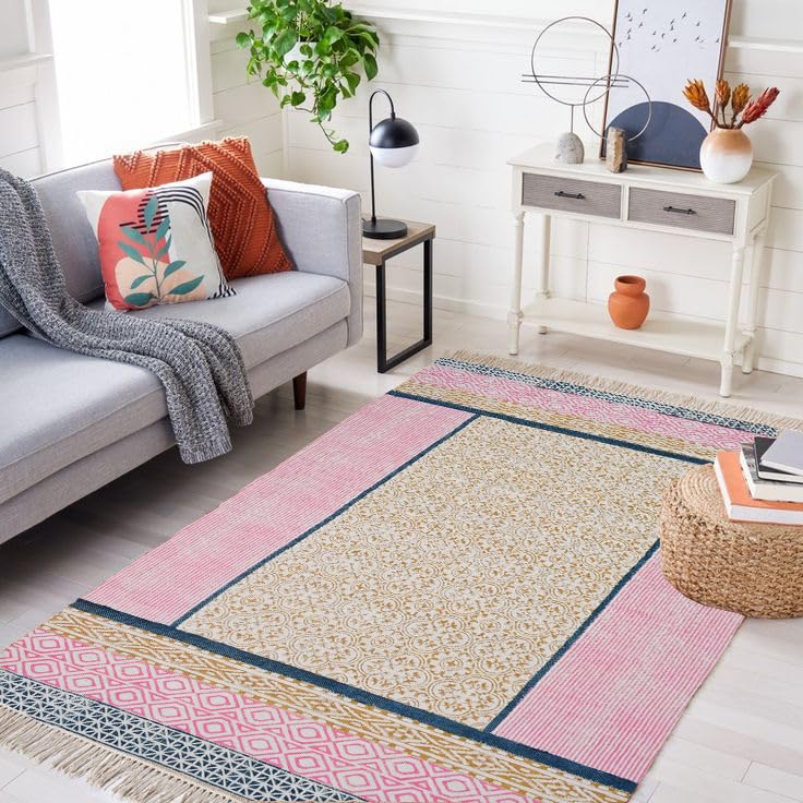 Tapis indien fait main en coton de qualité supérieure 1,5x1,5m