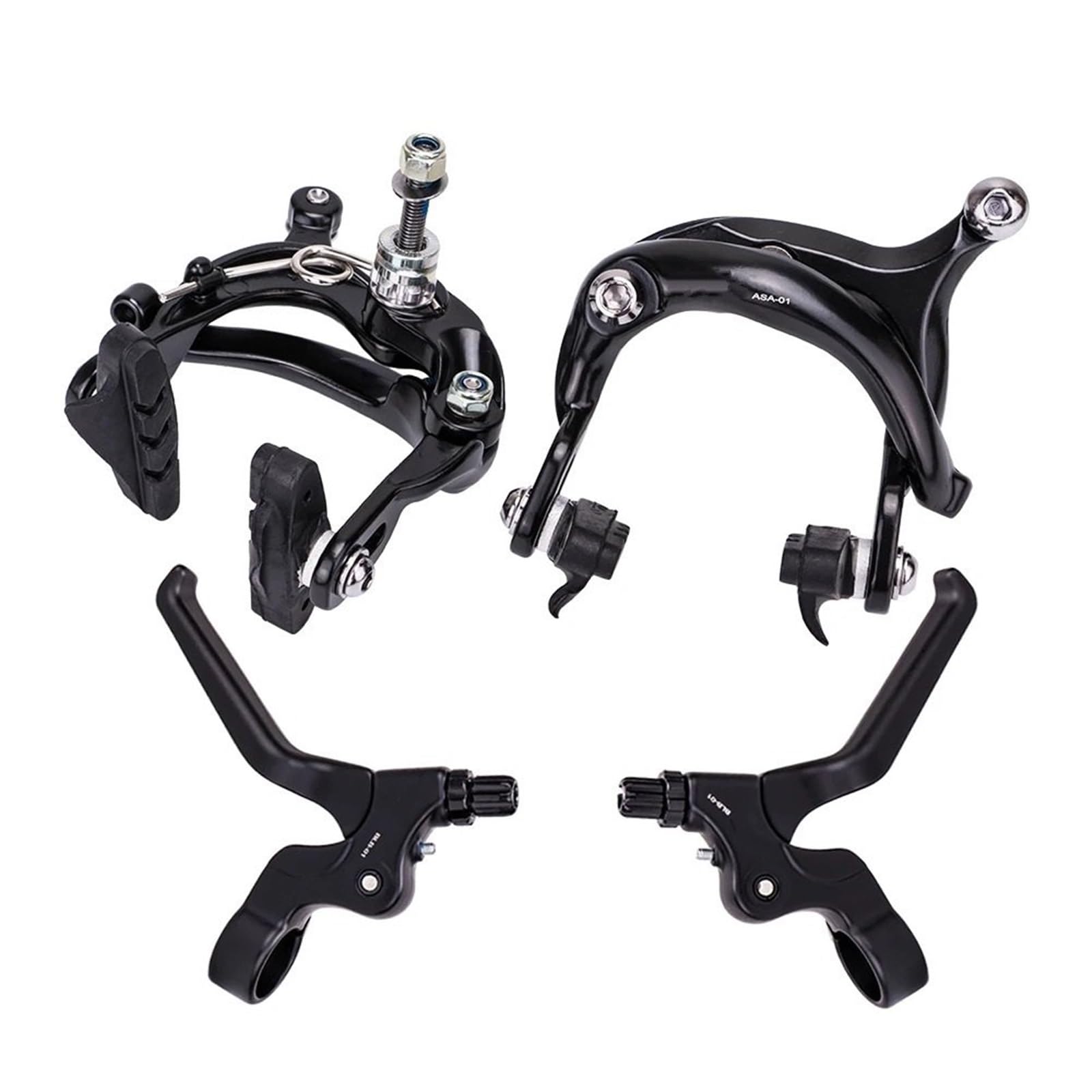 AIQWOJD Bike Rear Brake Drum Bike Brake Rear Drum Bike Brake Caliper Brake Lever Set Line Pulling C Brake Shoes Caliper for Folding Bike Cycling Bicycle(Brake Calipers Set)