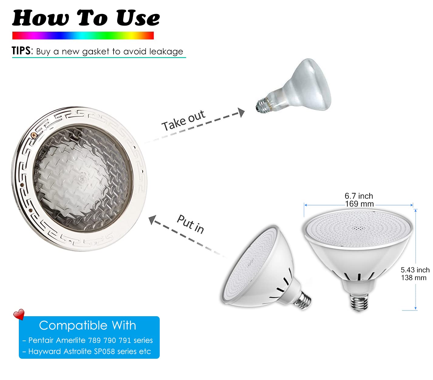 Led Pool Replacement Bulbs Snapklik.com : PoCare Pool Lights Bulb, 12V 45W RGB Color Changing LED ...