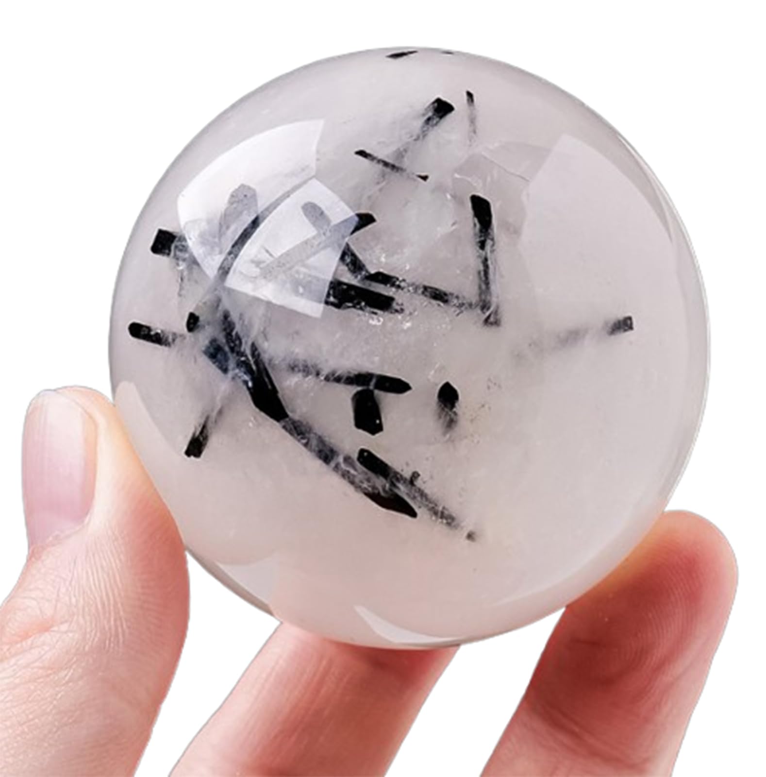 DPURPIWADY Crystal Ball with Stand,Scrying,Black Hair Decorative Stone Sphere for Feng Shui Divination Home Decor,50~55mm