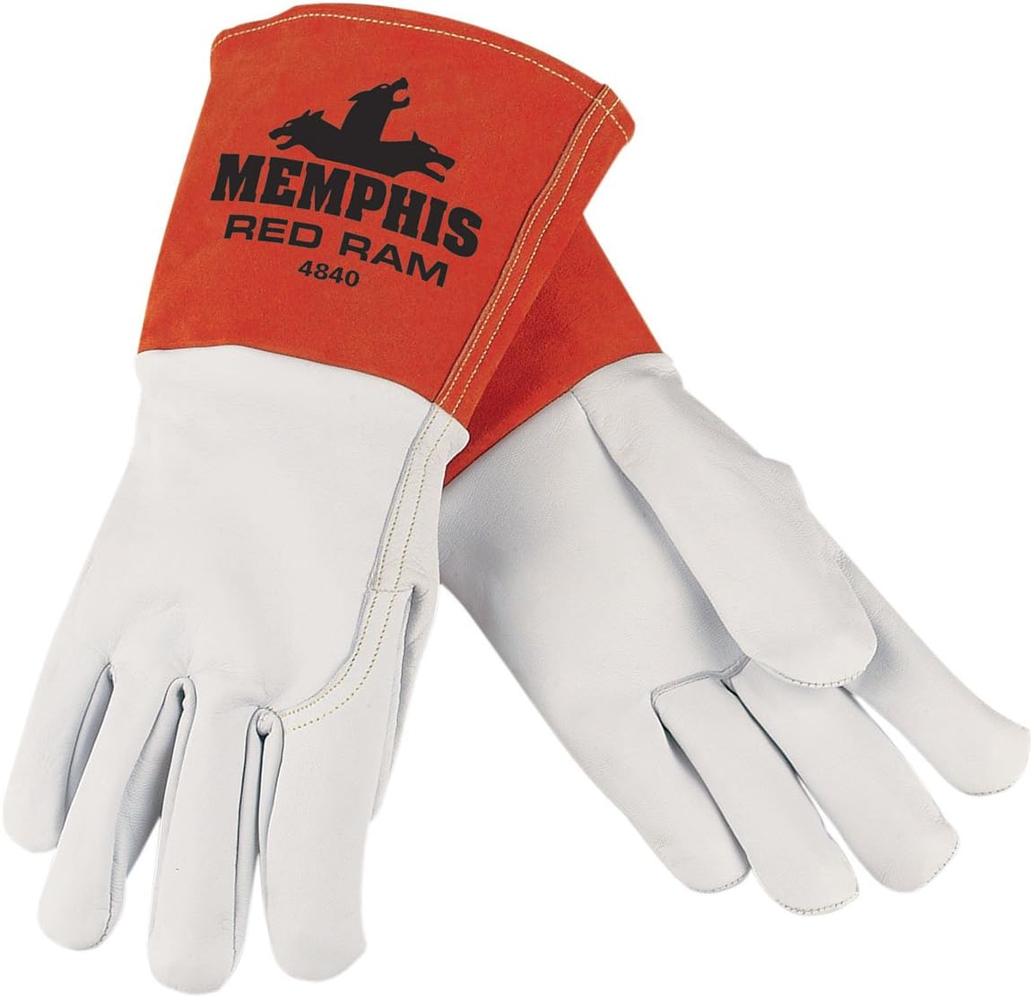 MCR Safety 4840XL Red Ram Premium Grade Grain Goatskin MIG/TIG Welder Gloves with 5-Inch Russet Split Bell Cow Cuff, Yellow, X-Large, 1-Pair