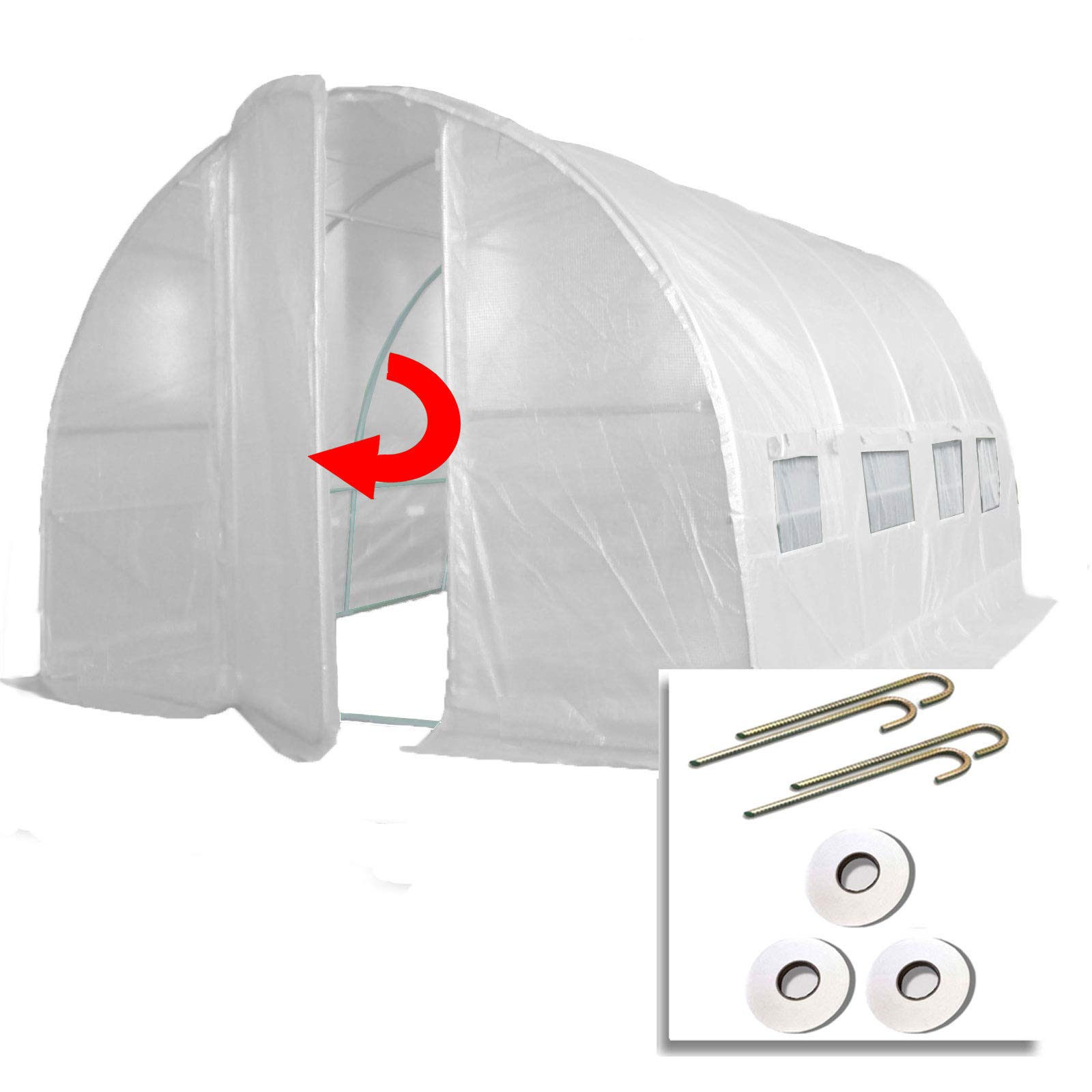 4m x 3m Polytunnel + Ground Anchor Kit "Strongest In It's Class". Fully Galvanised Structure | More Internal Bracing | Metal Hinged Door | Rear Dual Zippered Door (4m x 3m + Ground Anchor Kit)