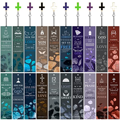 20 Styles Bible Verses Bookmarks with Cross Pendants Book Marker for Religious Christian Inspirational Gifts Women Men Sunday School Reading Theme Party Favors Giveaways Church Supplies