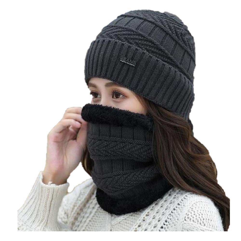 AELINWomen's Woolen Winter Soft Warm Cap with Muffler/Neckwarmer for Men (2 Piece Set)