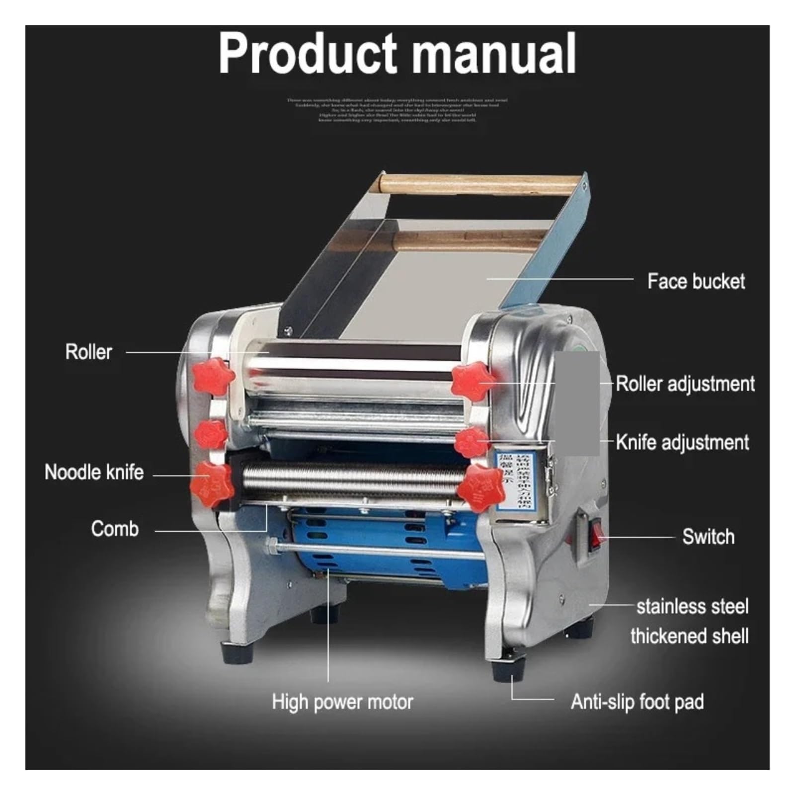 Sfogliatrice Elettrica Da 750 W For Uso Domestico/commerciale, Macchina For La Produzione Di Pasta In Acciaio Inossidabile, Rullo Pressatore For Facile Da Usare E Da Pulire