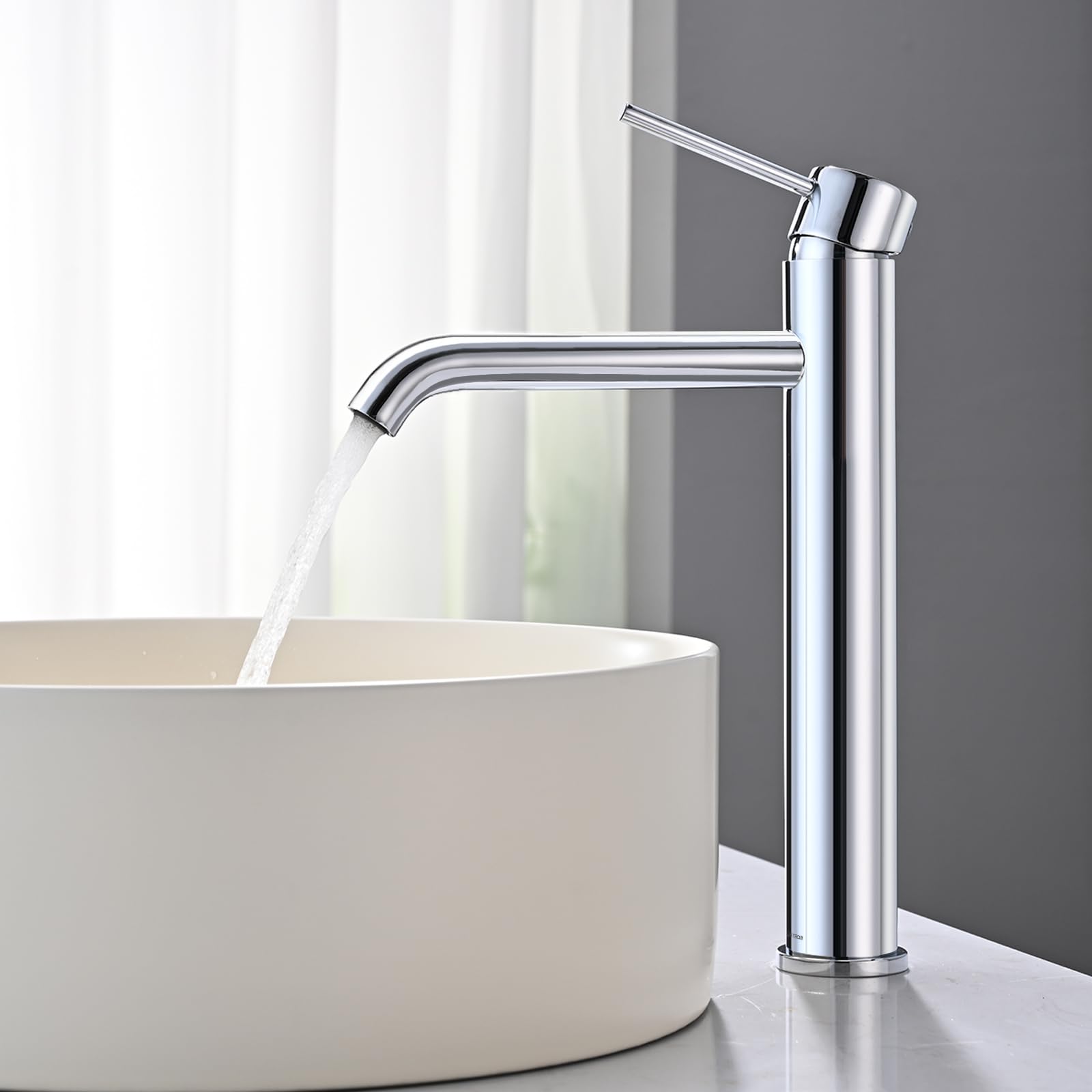 Grifo Lavabo Alto, BuntHaus Grifo Monomando Lavabo Agua Fría y Caliente, Grifos para Lavabo de Encimera, Grifos Mezclador de Baño de Acero Inoxidable 304, Aireador Extraíble, Sin Plomo, Cromado
