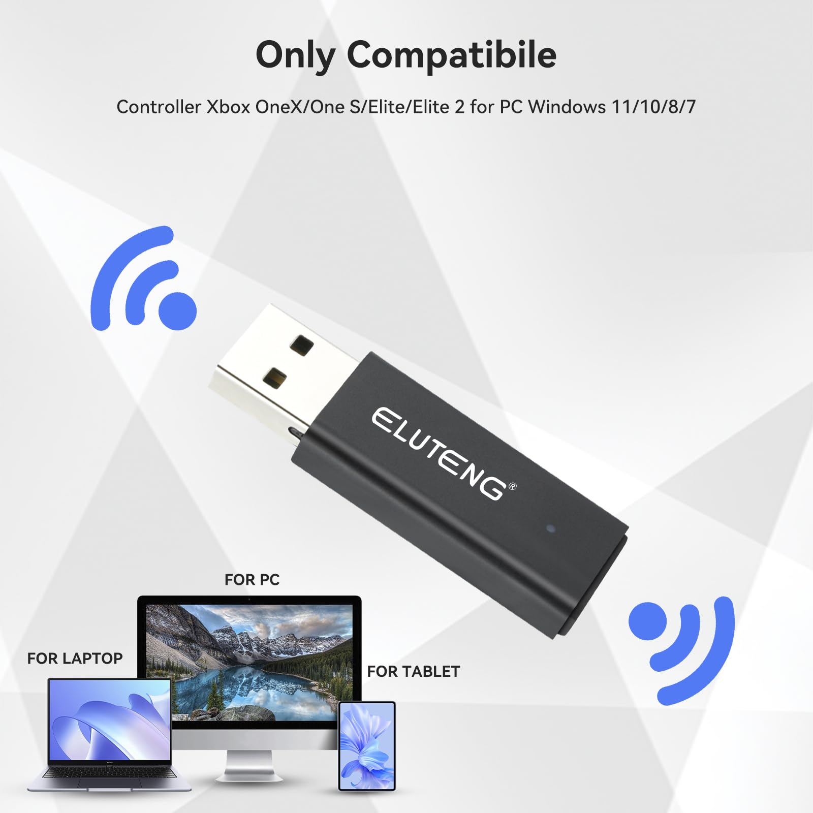 ELUTENG Bezprzewodowy adapter do Xbox One, Kompaktowy adapter odbiornika USB do gier bezprzewodowych, Kompatybilny z kontrolerami Xbox One X/S/Elite/Elite 2 na PC Windows 11/10/8/7