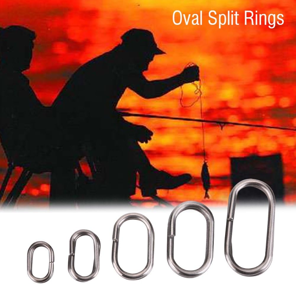 GOTOTOP Stainless Steel Oval Split Rings 100Pcs Heavy Duty Open Jump Rings Silver Fishing Split Ring Swivel Snap Carp Fishing Lure Tackle Connector Keyrings Keychains Keys Holder,5-Sizes