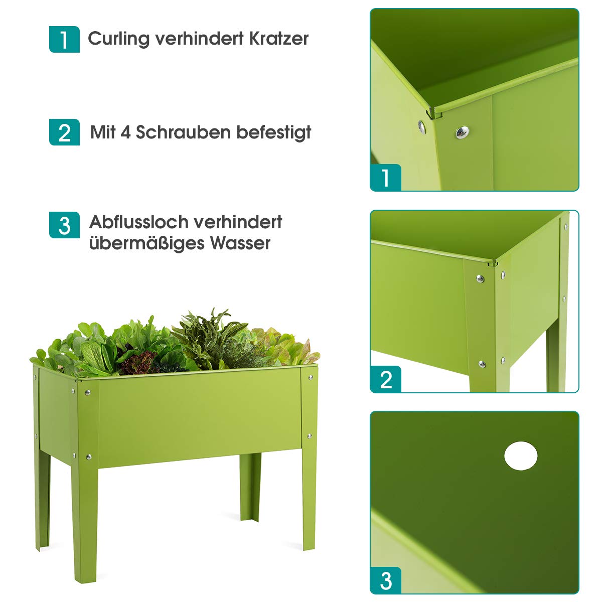 Yaheetech Verhoogd bloembed met wielen en legplank, plantenbak, plantenbak, bloemenbak