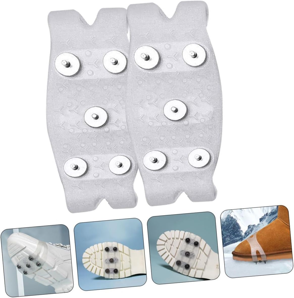UPKOCH Ice Cleats Shoe Covers with 5-Spike Crampon Anti-Slip Grip, White Non-Skid Outdoor Snow Boots Accessories for Men Women, Fits US Size 12-14 Hiking Winter Climbing