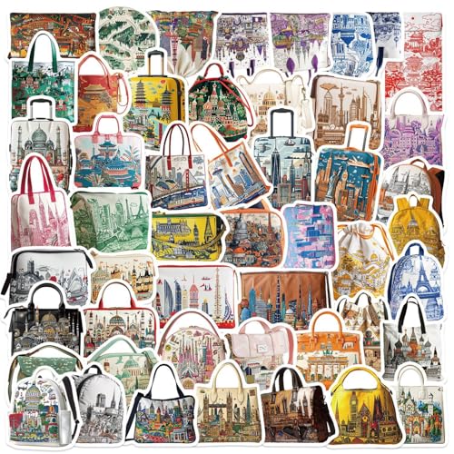 50 Pcs Travel City Landmark Stickers – Waterproof Vinyl Backpack Decals Featuring Famous Monuments & Buildings, Vintage Aesthetic World Architecture Sticker for Luggage, Suitcase, Laptop, Scrapbook
