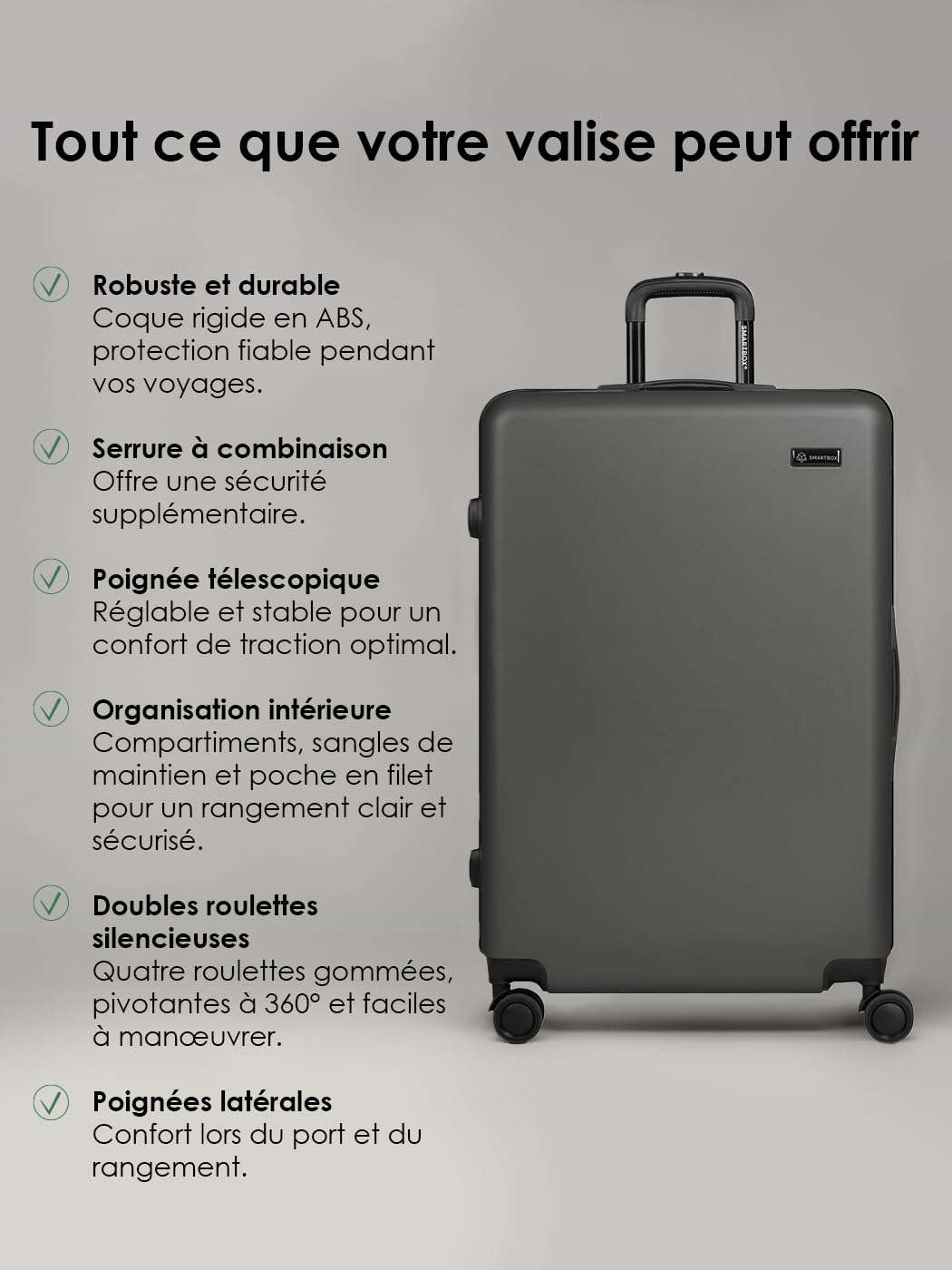 SMARTBOX Set de valises rigides 3 pièces Trolley Cabine Moyenne Grande 4 Roues Edition 05