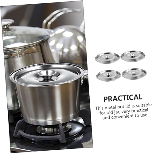 Miniatura 3 de Yardwe Tapas de acero inoxidable de 4.7 pulgadas para tarros de condimentos, cubiertas de metal a prueba de polvo para ollas de aceite de cocina y