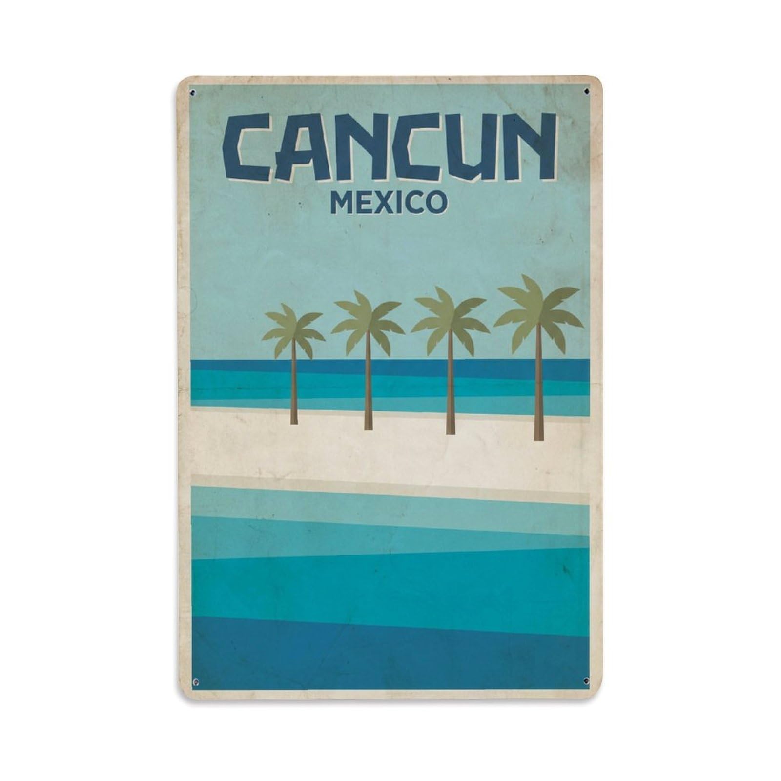 Xanthor Style Travel Vintage Mexico Cancun Metal Tin Sign