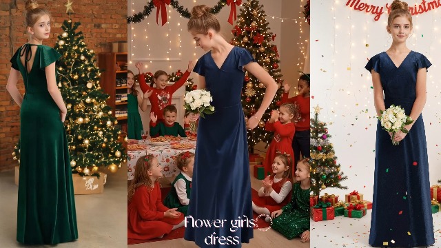 blue dress for baby girl 2025 Spring Girls Short Velvet Flower Girl Dress Elegant Formal Dress Lantern Long Sleeves Girls Birthday Party Dress, Dark Green / 16