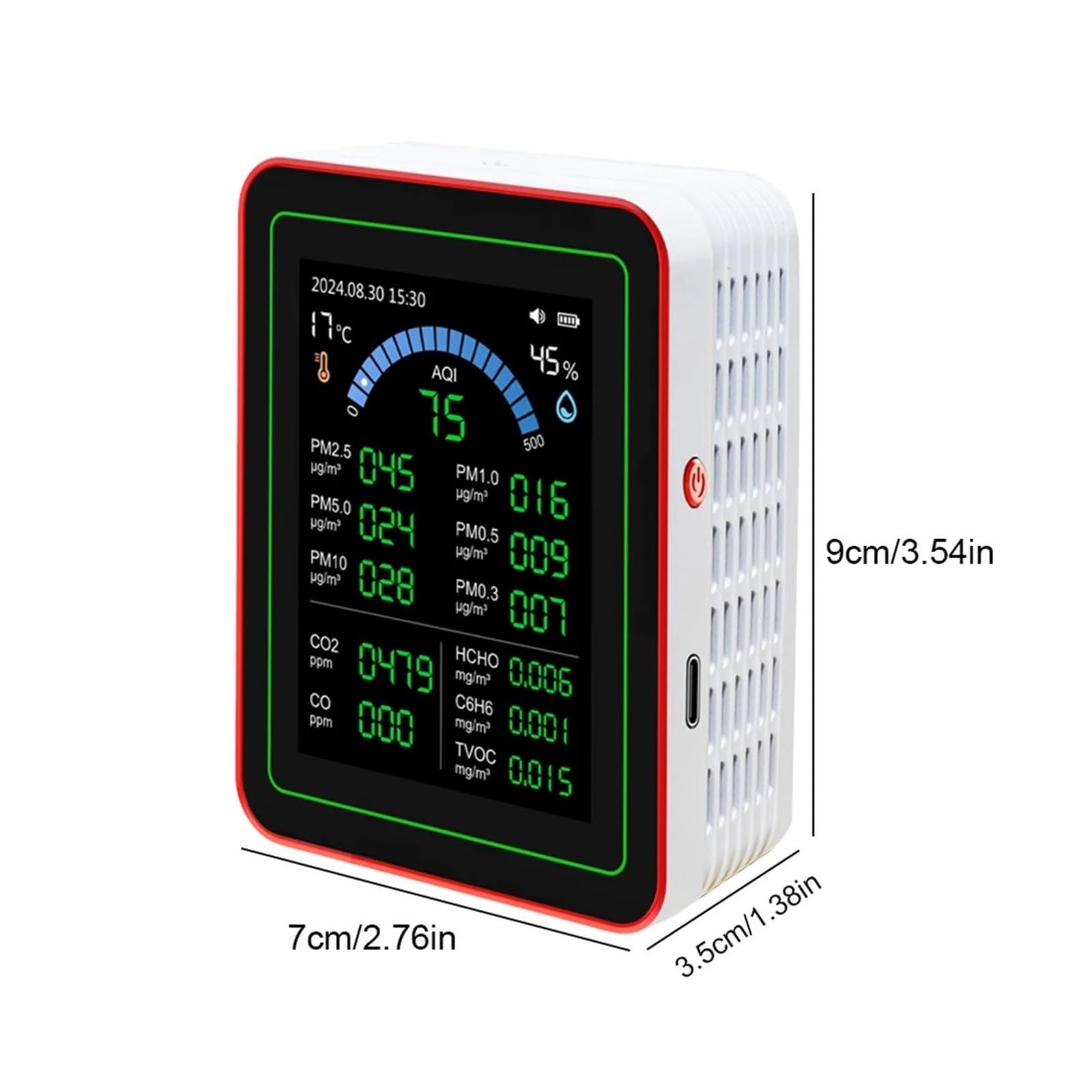 Monitoraggio della qualità dell'Aria, Misuratore a qualità 'Aria con Schermo TFT e Monitor di CO2 18 in 1(White)