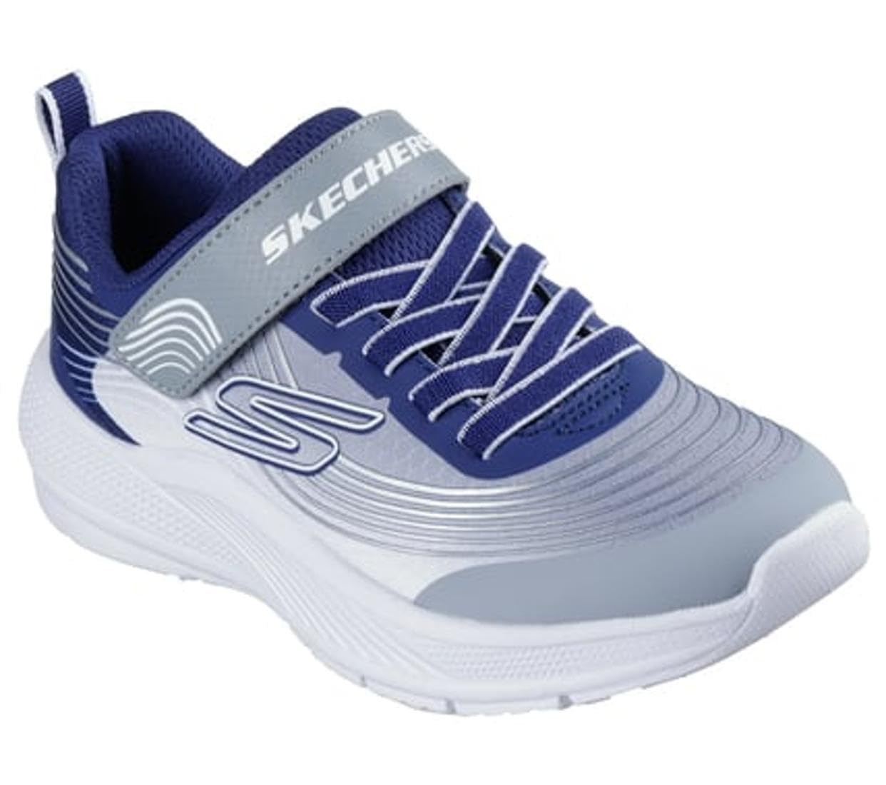 Skechers Boy's Microspec Advance Sneakers, Navy, Gray, & White Textile/Navy Synthetic, 13.5 UK Child