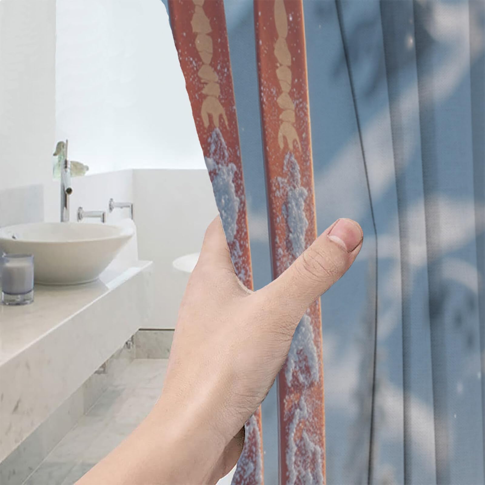 Rideau Douche,Rideau Baignoire Lavable en Machine Rideaux Douche Tissus Lavable Rideau De Baignoire Lavable pour Salle De Bain Domicile Baignoire Famille,Champ De Neige De Montagne,