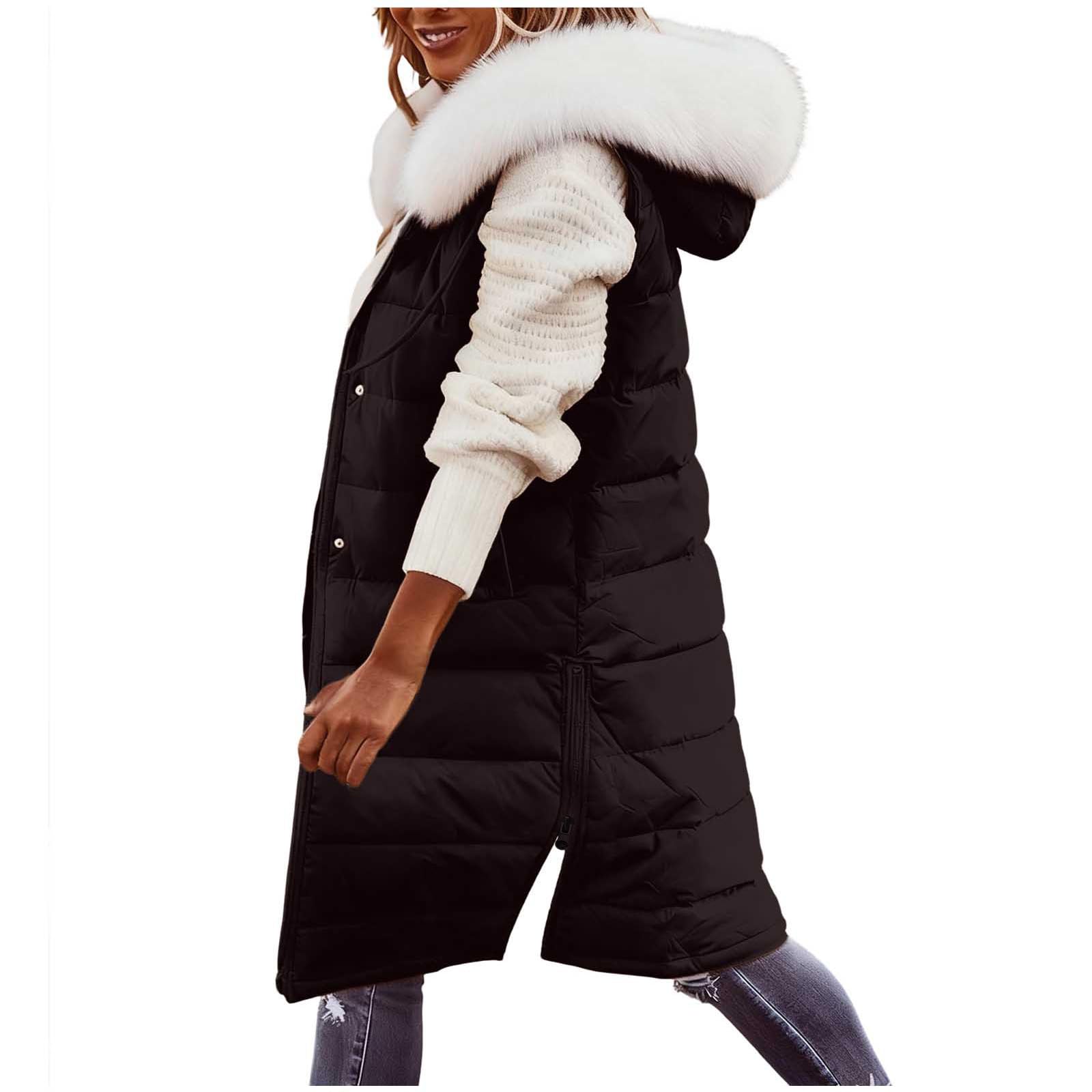 Chaleco acolchado para mujer, talla grande, para otoño e invierno, longitud media, abrigo acolchado con cremallera completa, cálido, sin mangas, chaqueta térmica con cremallera lateral, chaleco de