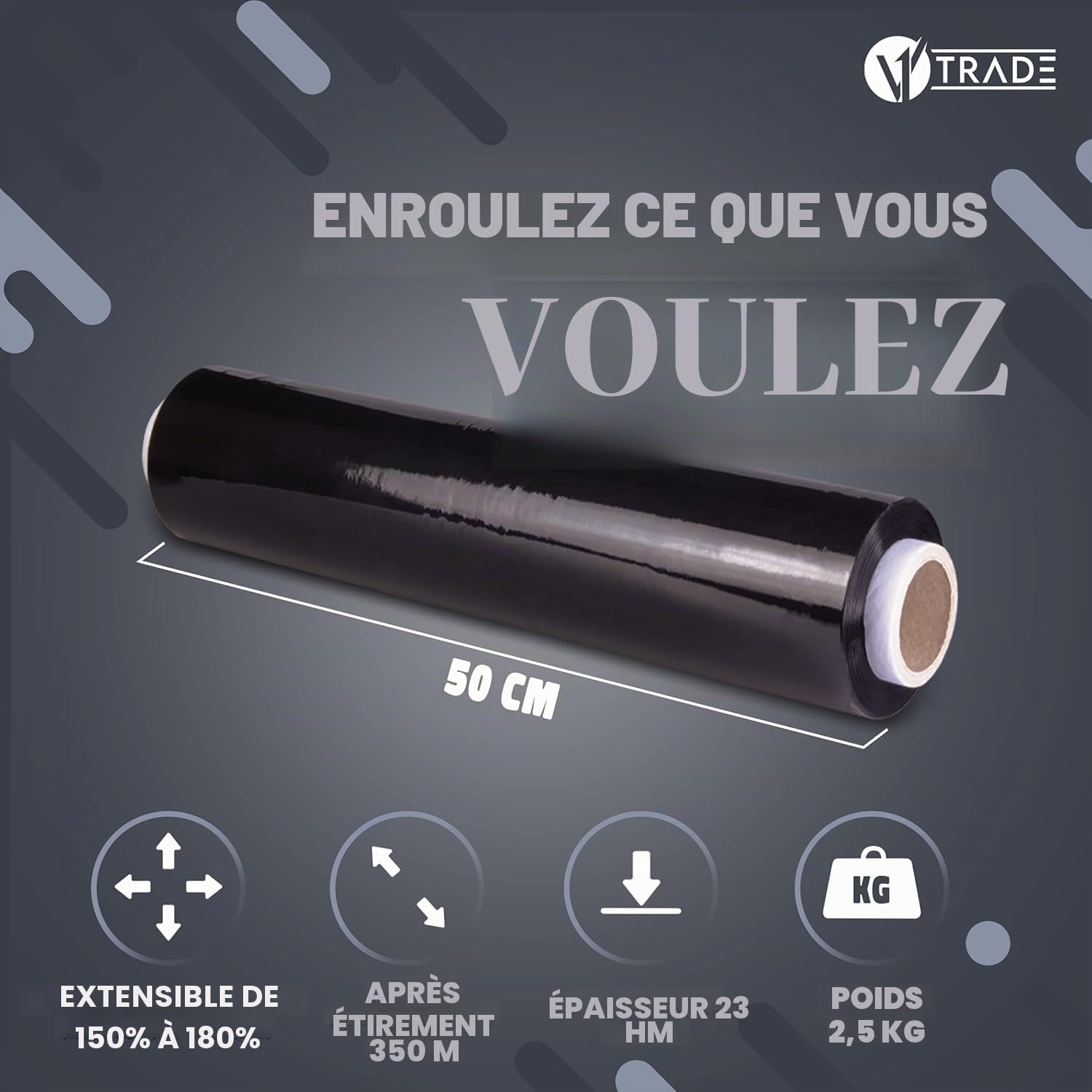 Film Noir Emballage 6 Rouleaux 50cm x 350m Plastique Protection Palette
