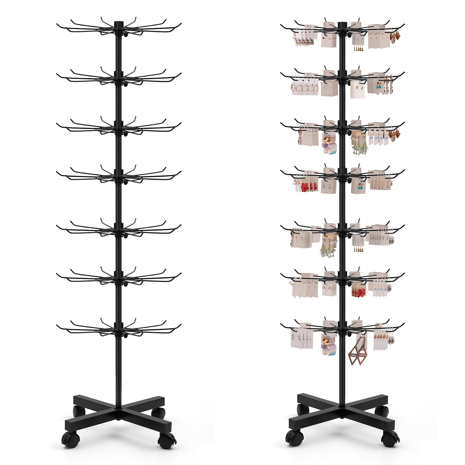 Polmart 7-Tier Floor Spinner Display Rack, Black