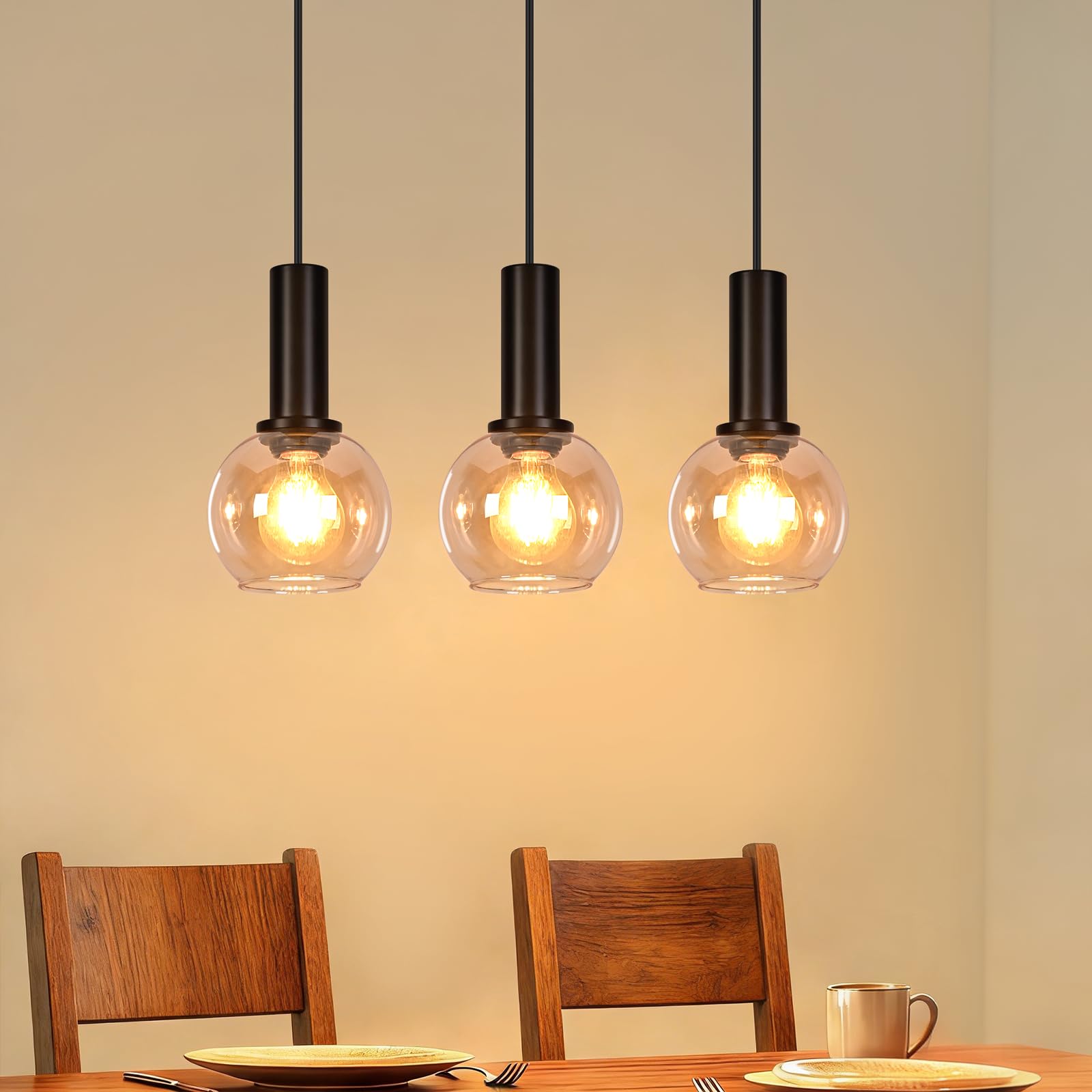 CBJKTX Hängelampe Esstisch Pendelleuchte 3 Flammig - Hängeleuchte Vintage Esszimmerlampe Glas Gold Esszimmerlampe Retro E27 Pendellampe Höhenverstellbar für Esszimmer Wohnzimmer(ohne Leuchtmittel)