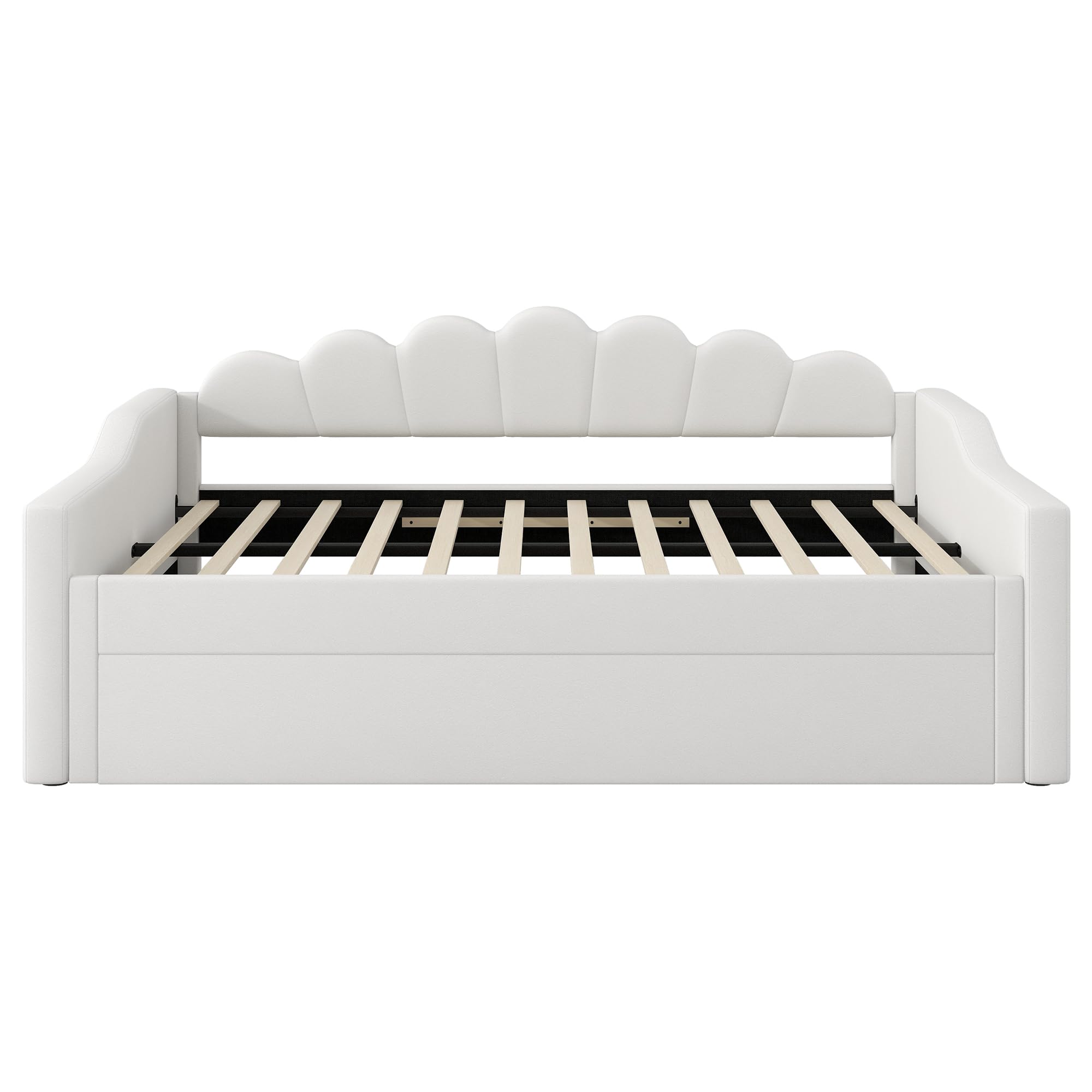 Moimhear Divano letto imbottito, 140 x 200 cm, con cintura LED e letto estraibile (90 x 190 cm), con rete a doghe, senza materasso (beige)