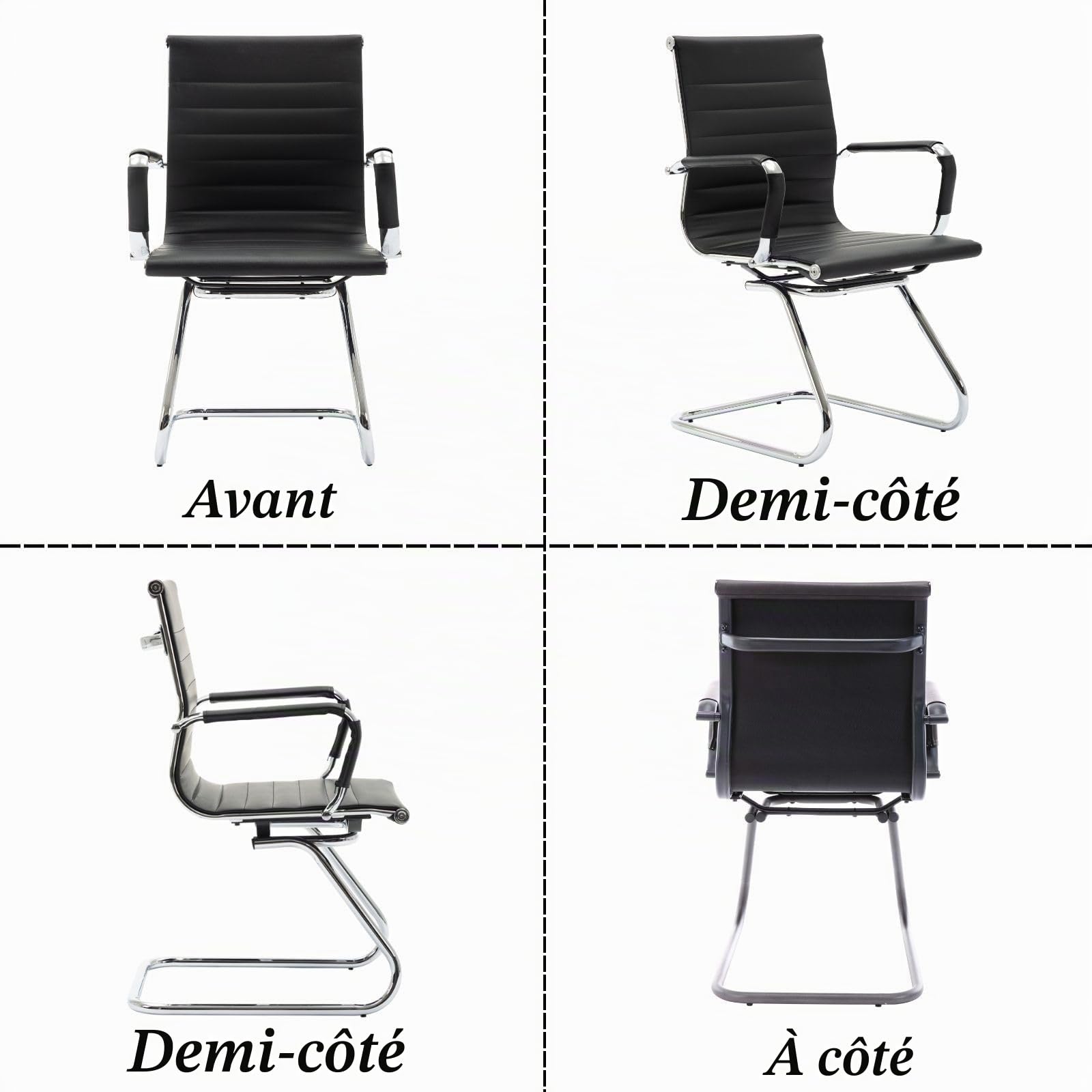 Ya-Home Chaise de Conférence Lot de 2 Chaise Bureau en Cuir PU avec Accoudoirs Chaise Visiteur Moderne avec Cadre Chromé, Noir
