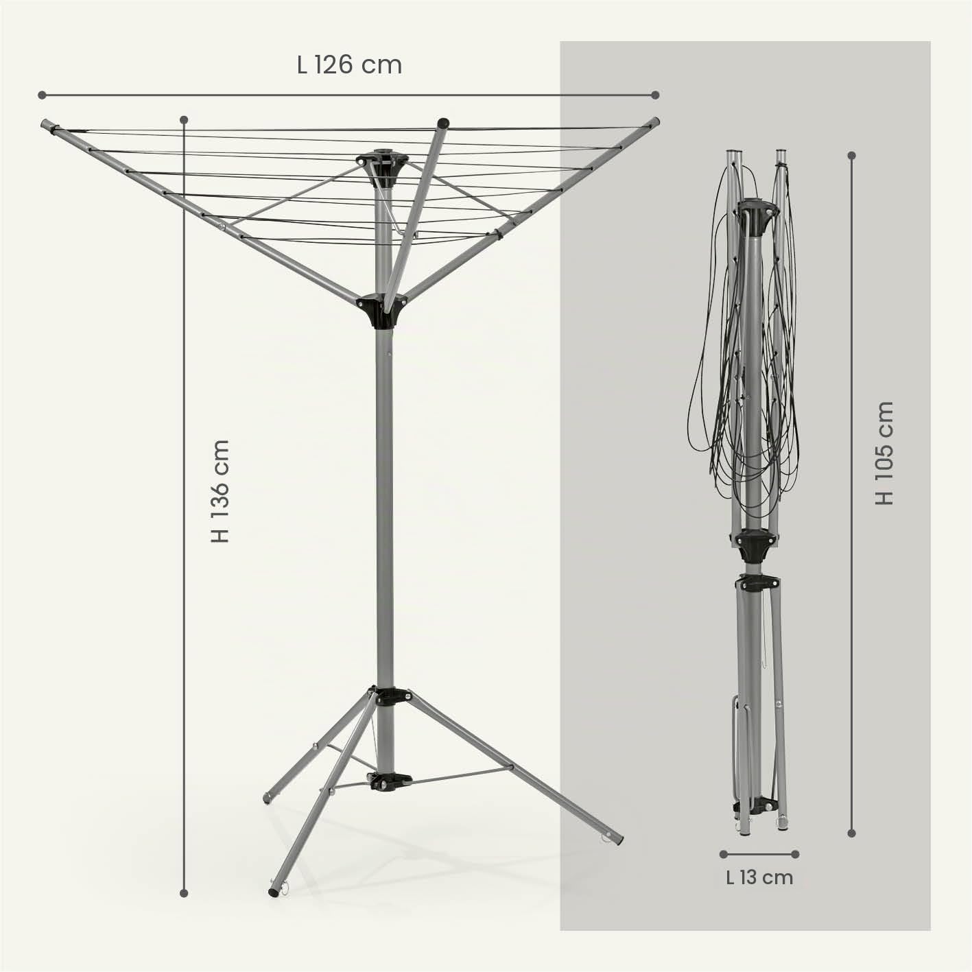 EASYmaxx Stendibiancheria pieghevole per interni ed esterni, 1 x 1,2 x 1,4 m | regolabile in altezza su 4 livelli, resistente alle intemperie e leggero 2,5 kg [alluminio]