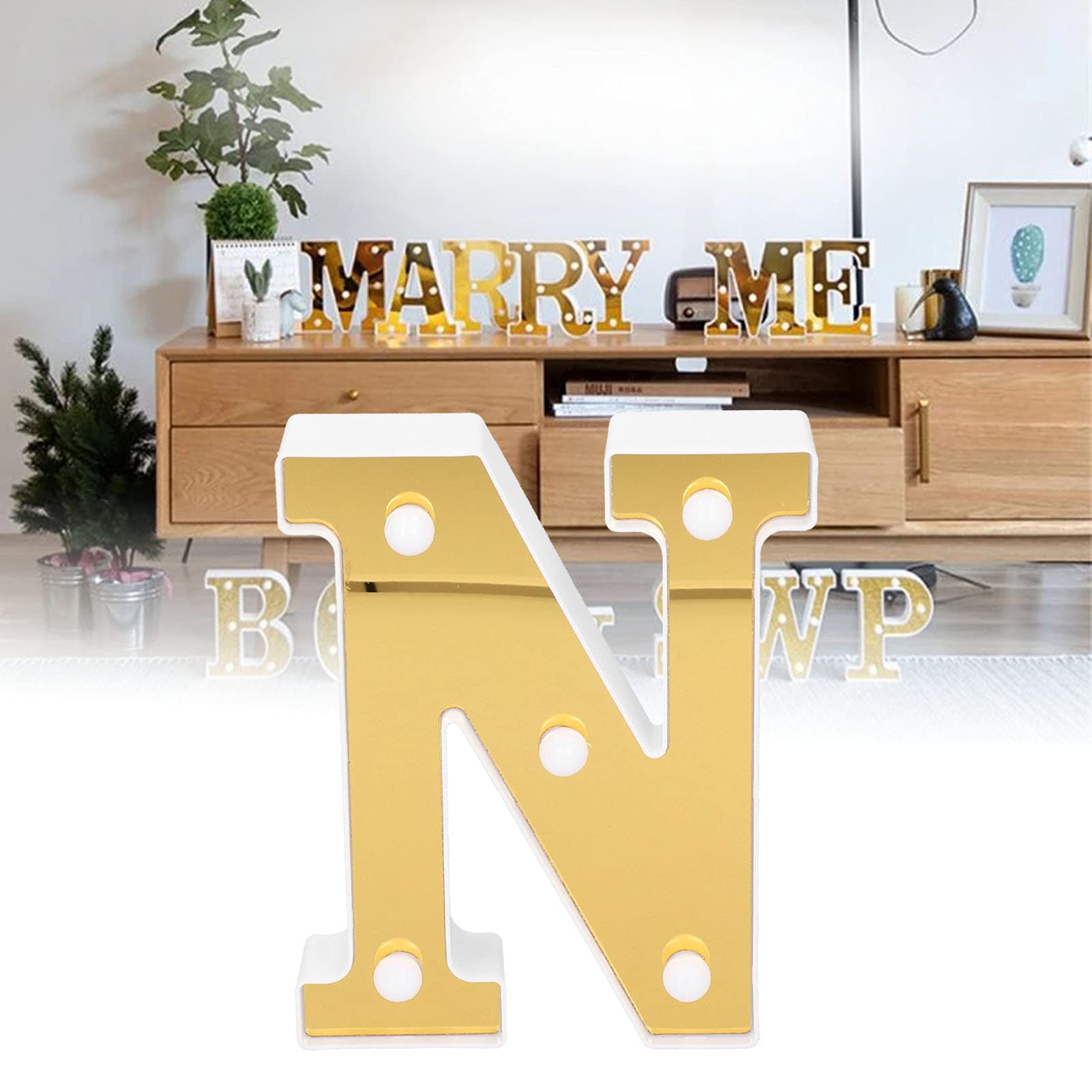 Hyuduo N English Alphabet Lamp,Battery Powered Led Decorative Warm White Letter Lamp,for Home Bar Cafe Birthday Proposal Confession Decoration,Other Interior Lighting