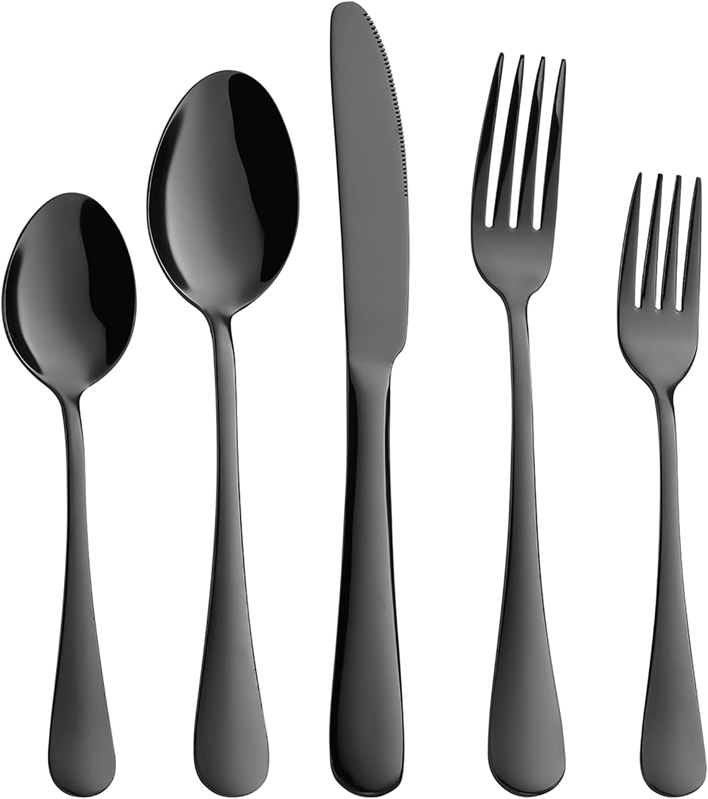 20-Piece Black Silverware Set, Devico Stainless Steel Flatware Cutlery Set, Metal Eating Utensils Service for 4, Premium Forks Spoons Knives, Mirror Polished, Dishwasher Safe