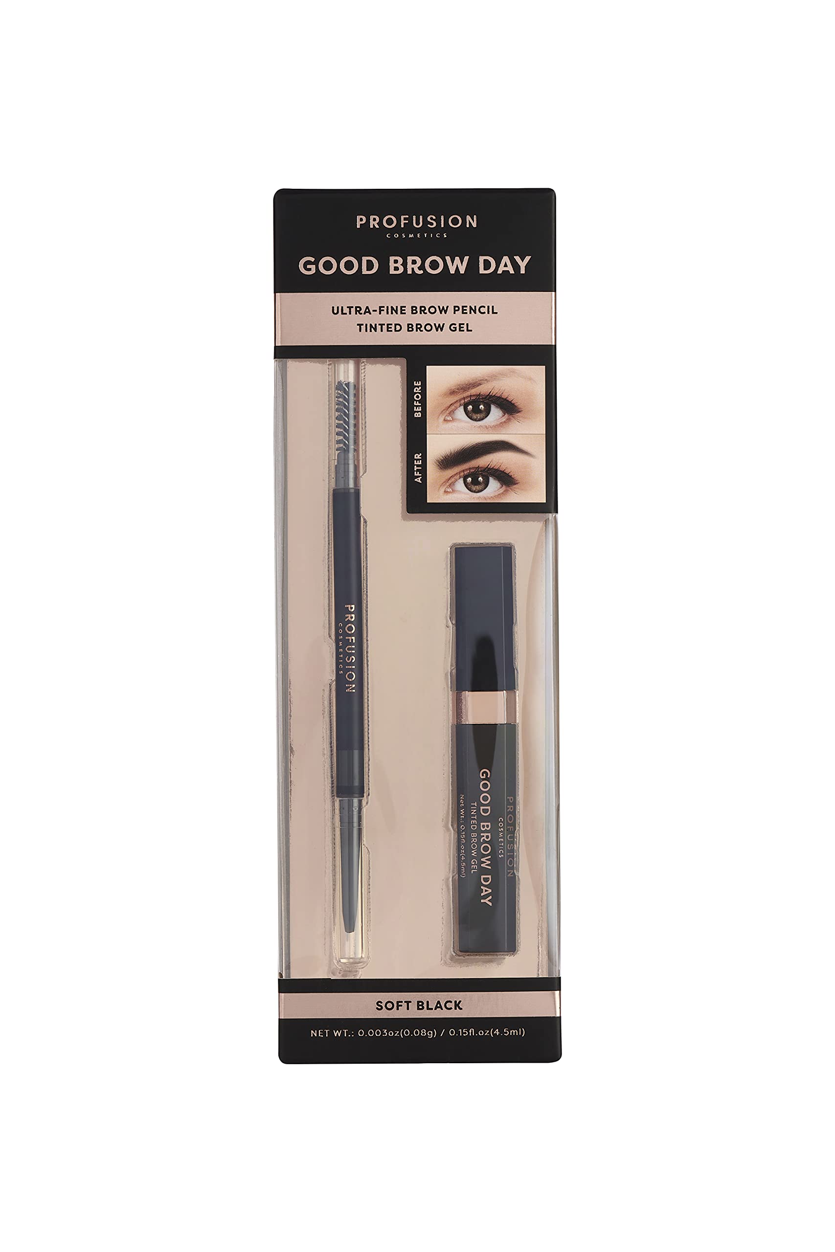Profusion Cosmetics Good Brow Day 2pc Kit, Achieve Brow Perfection with Ultra Fine Pencil and Waterproof Tinted Brow Gel Duo, Long Lasting Definition for Stunning Brows and Grooming Essentials