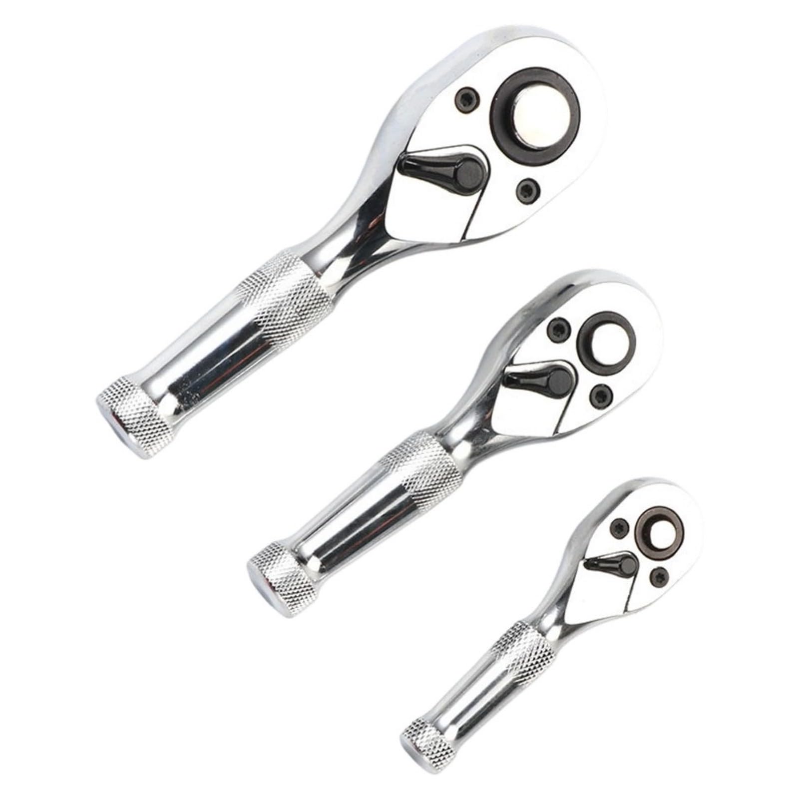 Llave de carraca con mecanismo de 72 dientes de 1/10.2 cm, 3/20.3 cm, 1/5.1 cm, interruptores reversibles, construcción de acero resistente, herramienta de trinquete ergonómica compacta para zonas