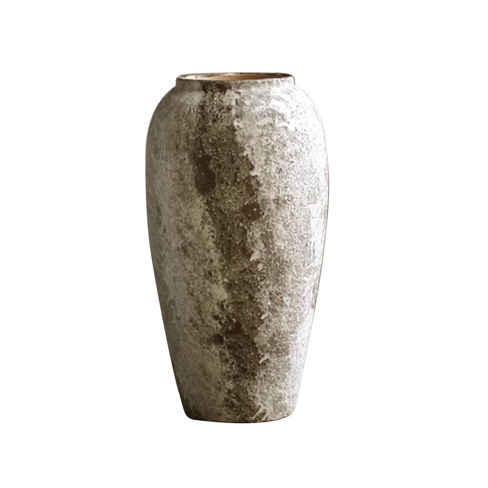 Country Style Large Vase, Farmhouse Round Decorative Vase, Ornament for Living Room, Office, Hotel, Fireplace, Ceramic(Size:18 * 18 * 35CM,Color:Natural color C)