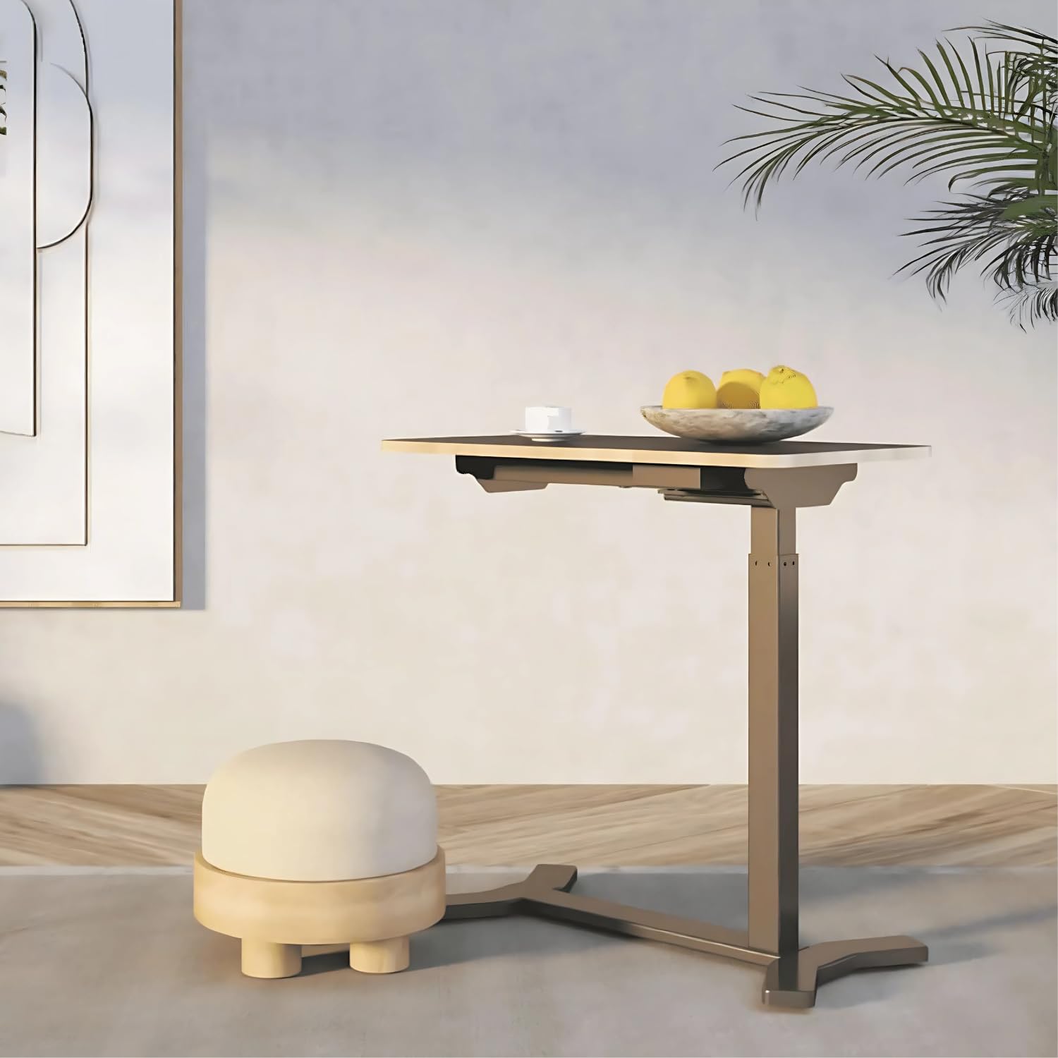 Spacetronik Höhenverstellbarer Beistelltisch C-Form - Mobiler Couchtisch mit verdeckten Rollen - Laptoptisch mit manueller Höhenverstellbar 65–103 cm - Nachttisch für Couch, Bett, Homeoffice