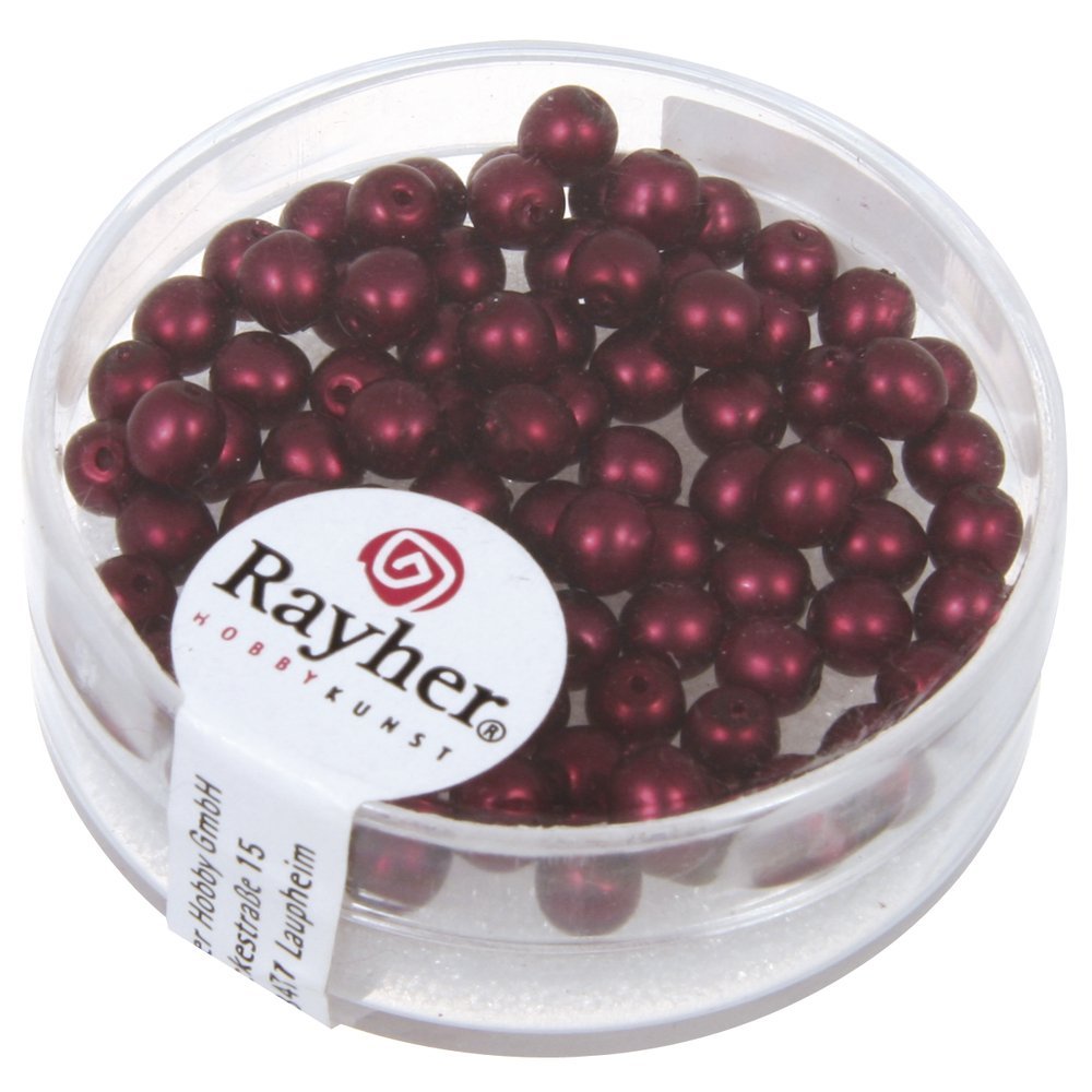 Rayher 14446290 Renaissance Glass Wax Beads, Matt, 4mm Ø, wine-red, Box 85Pcs