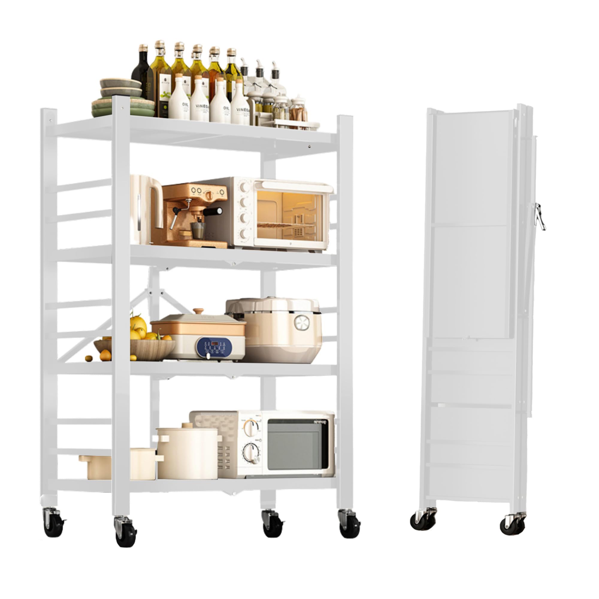 Scaffale Pieghevole Con 4 Ripiani E Ruote - Modulare, 150kg Di Portata, 120x72cm, Per Cucina, Bagno, Garage, Facile Da Montare