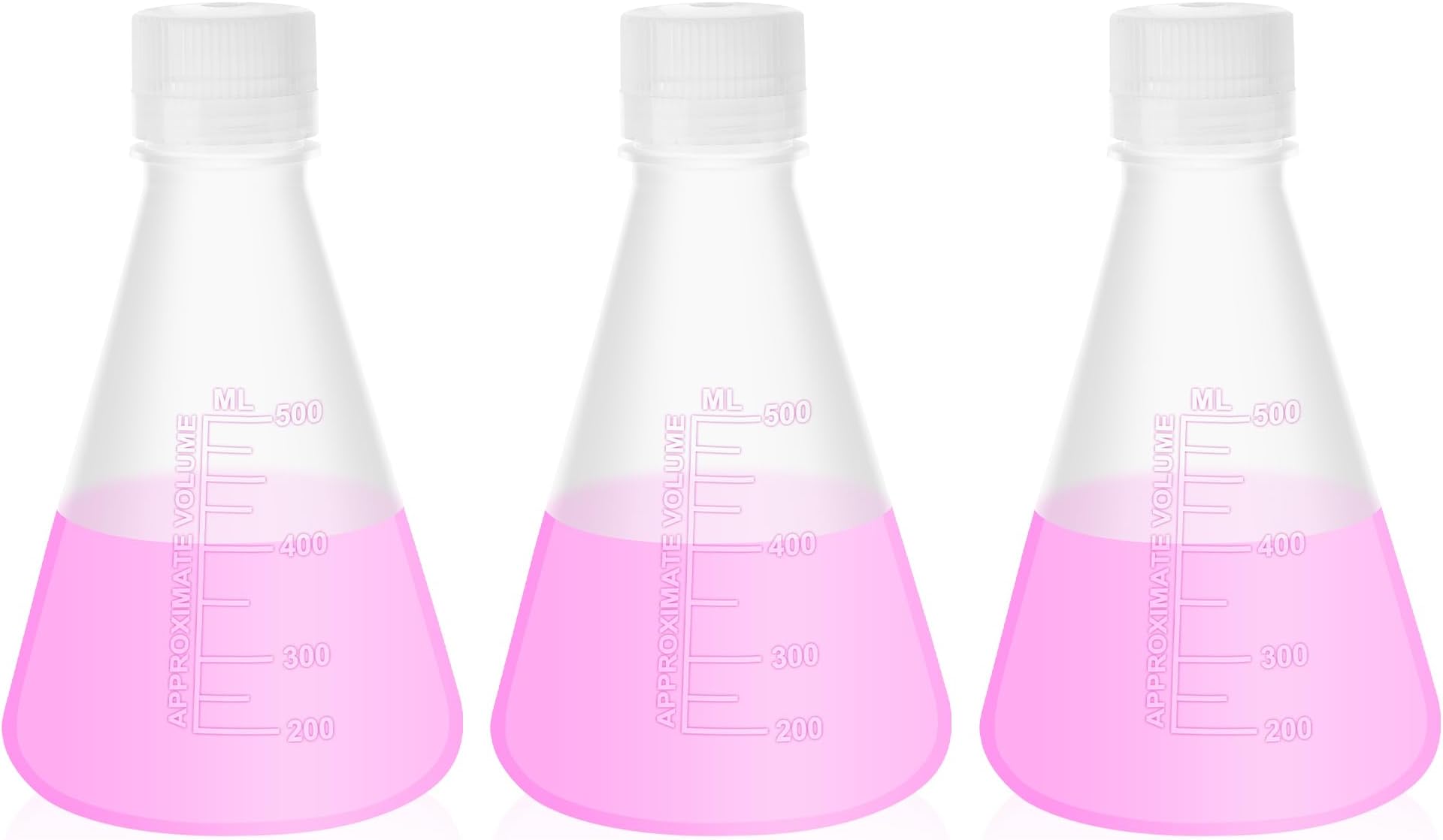 Plastic Erlenmeyer Flask Set with Screw Cap - 500ml Molded Graduations - 3 pcs, LVAH005