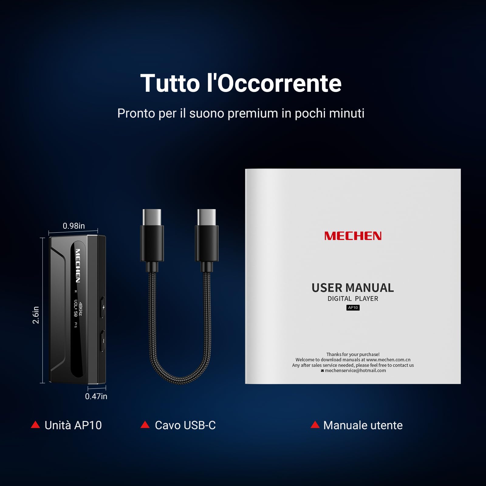 MECHEN AP10 Amplificatore per Cuffie DAC con ES9028Q2M & ES9603Q, Supporta 384kHz/DSD256, Doppie Uscite 3,5mm+4,4mm, per Smartphone/PC/Laptop/Player