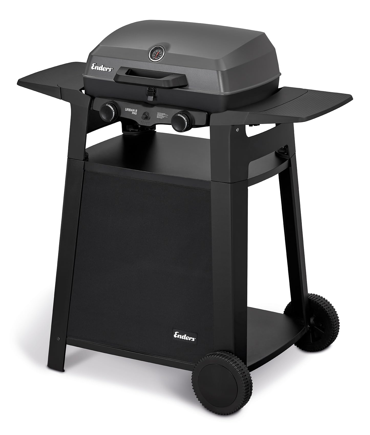 Enders Urban Pro II Trolley, Tischgrill mit Trolley, Grillen-, Kochen-und Backen Funktion, 2 Brenner Edelstahl, mit Grill-Thermometer, Balkon-, Camping-Grill, Aluguss-Gehäuse, Gusseisen-Rost #206272