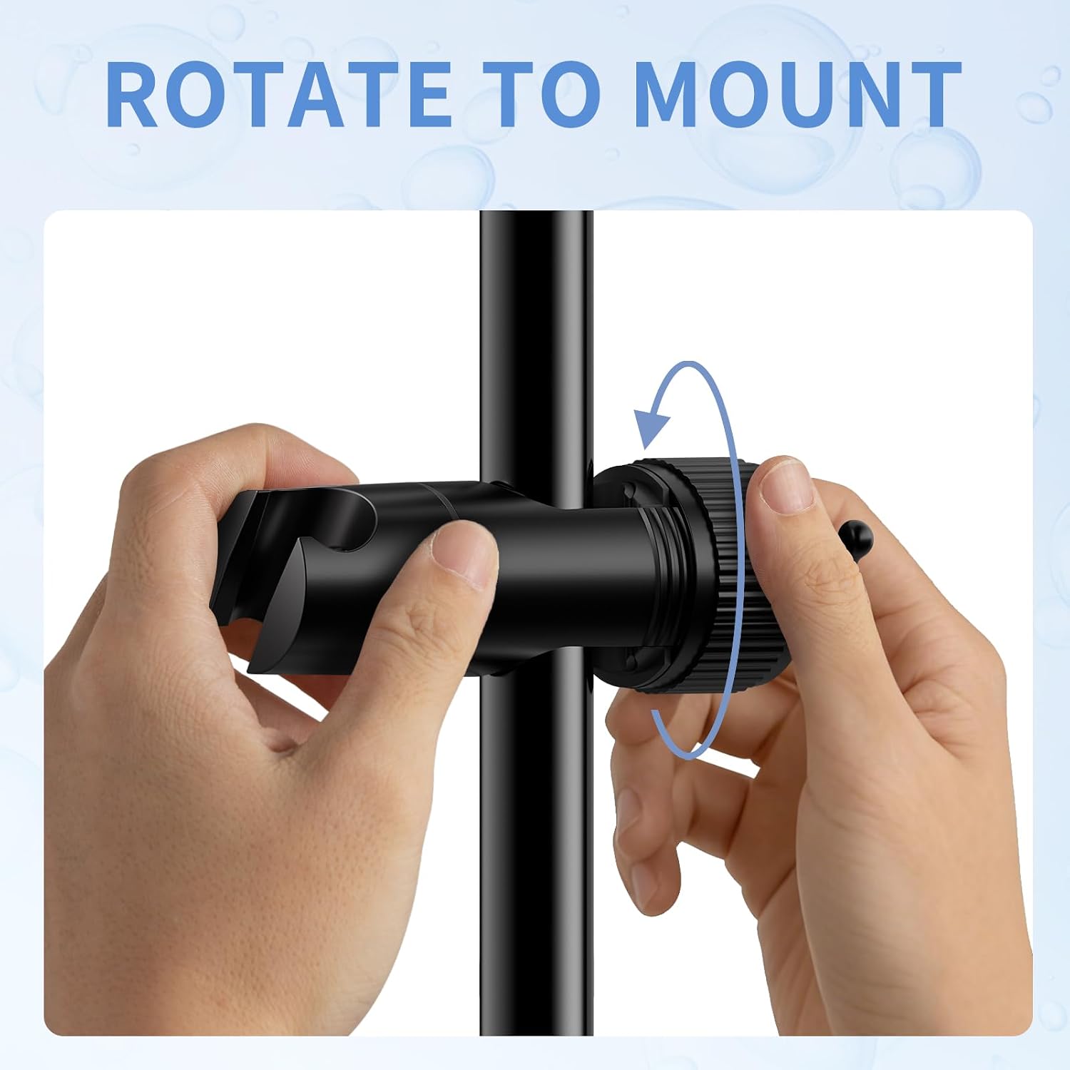 OFFO Shower Head Holder, Adjustable Handheld Shower Head Holder with 2 Hooks for 0.79-0.9 in Shower Hose, 360 Degree Rotation Shower Handle Holder for 0.63-1.1 in O.D. Shower Slide Bar, Matte Black