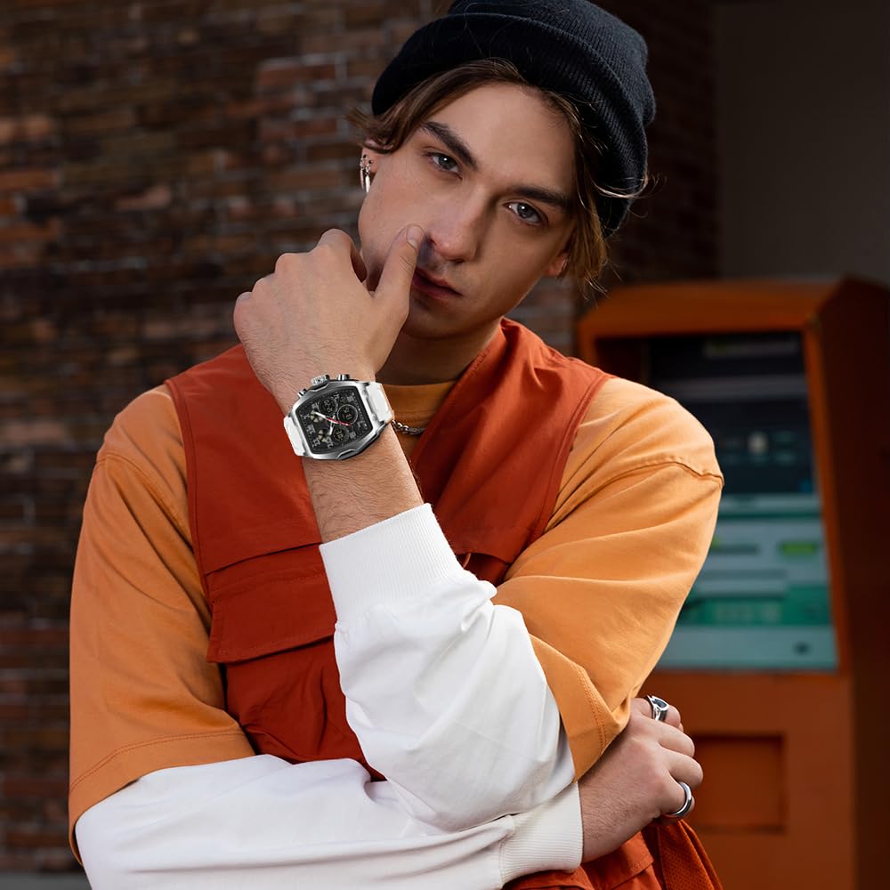Hombre Relojes para Hombre Rectángulo Unico Reloj Militar Digital Analógico Deportes Reloj de Pulsera con Alarma, Cronómetro,Cuenta Atrás,Cada Hora Chime,Luminoso y Impermeable Multifunción