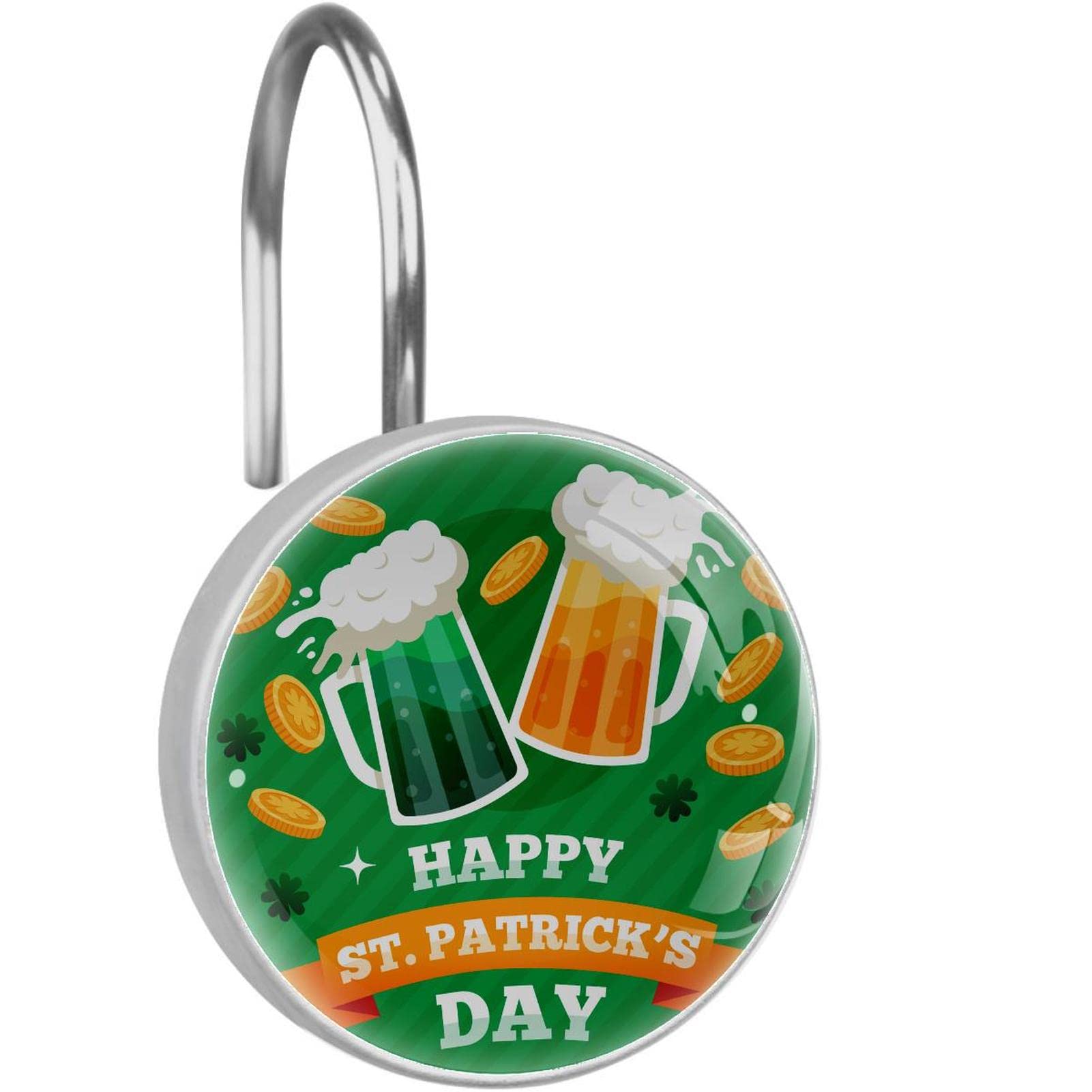 Crochets de rideau de douche en acier inoxydable durable avec motifs bière Saint Patrick