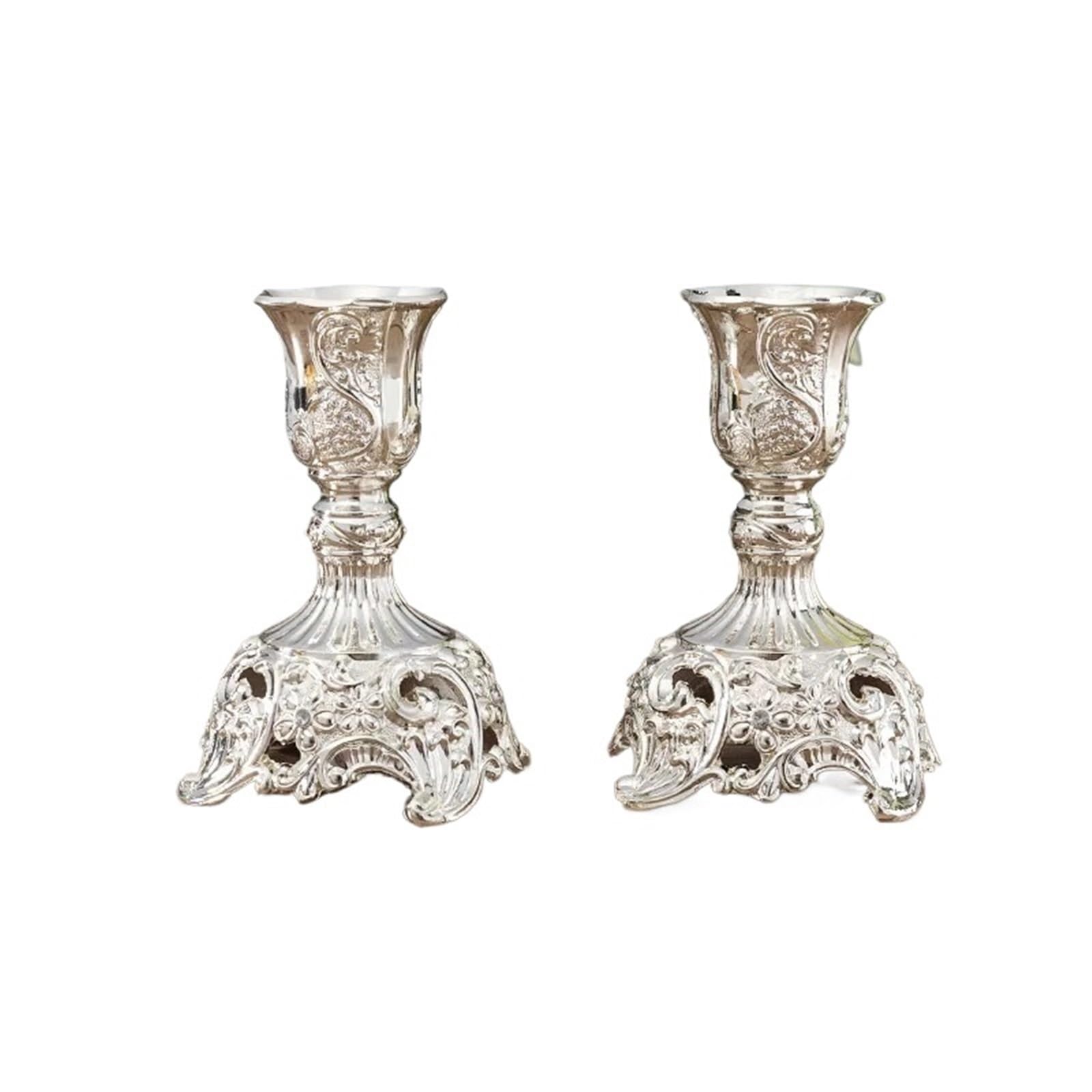 2Pcs Candle Holder Wedding Stand Candlesticks Antiques Table Home Decoration For Desktop Decoration(Silver,7.6x7.6x10cm)