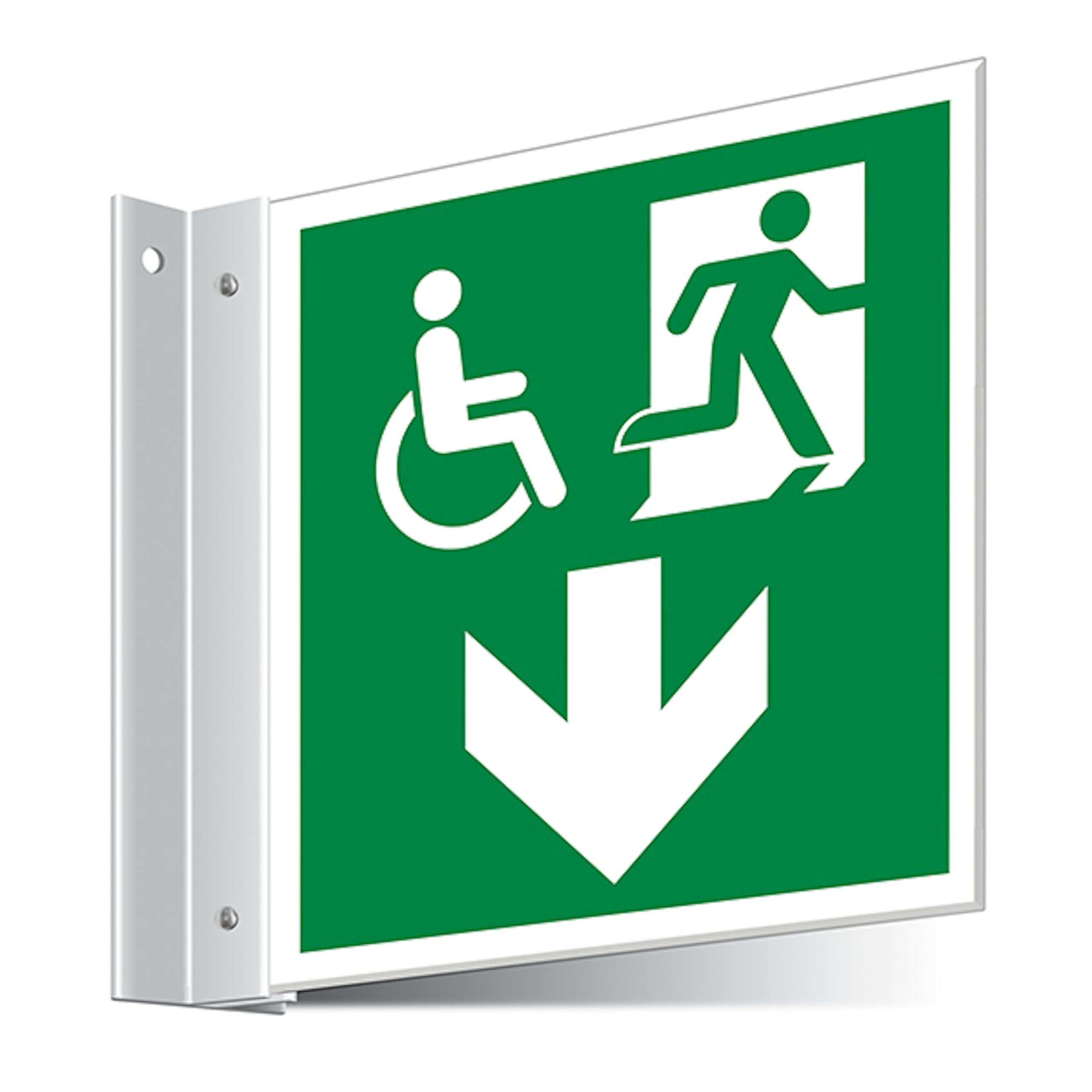 V Safety Fire Exit WChair Arrow Down Corridor Sign 150 x 150 mm - 3mm Indoor Palboard Safety Sign