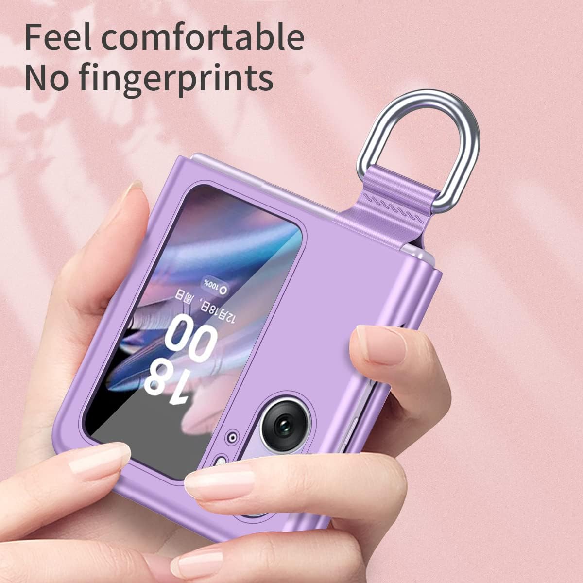 COQUE Case for Oppo Find N2 Flip,Slim Silk Band Lanyard Ring Phone Case with Ring Video Stand,Folding Phone Cover for Oppo Find N2 Flip-Black
